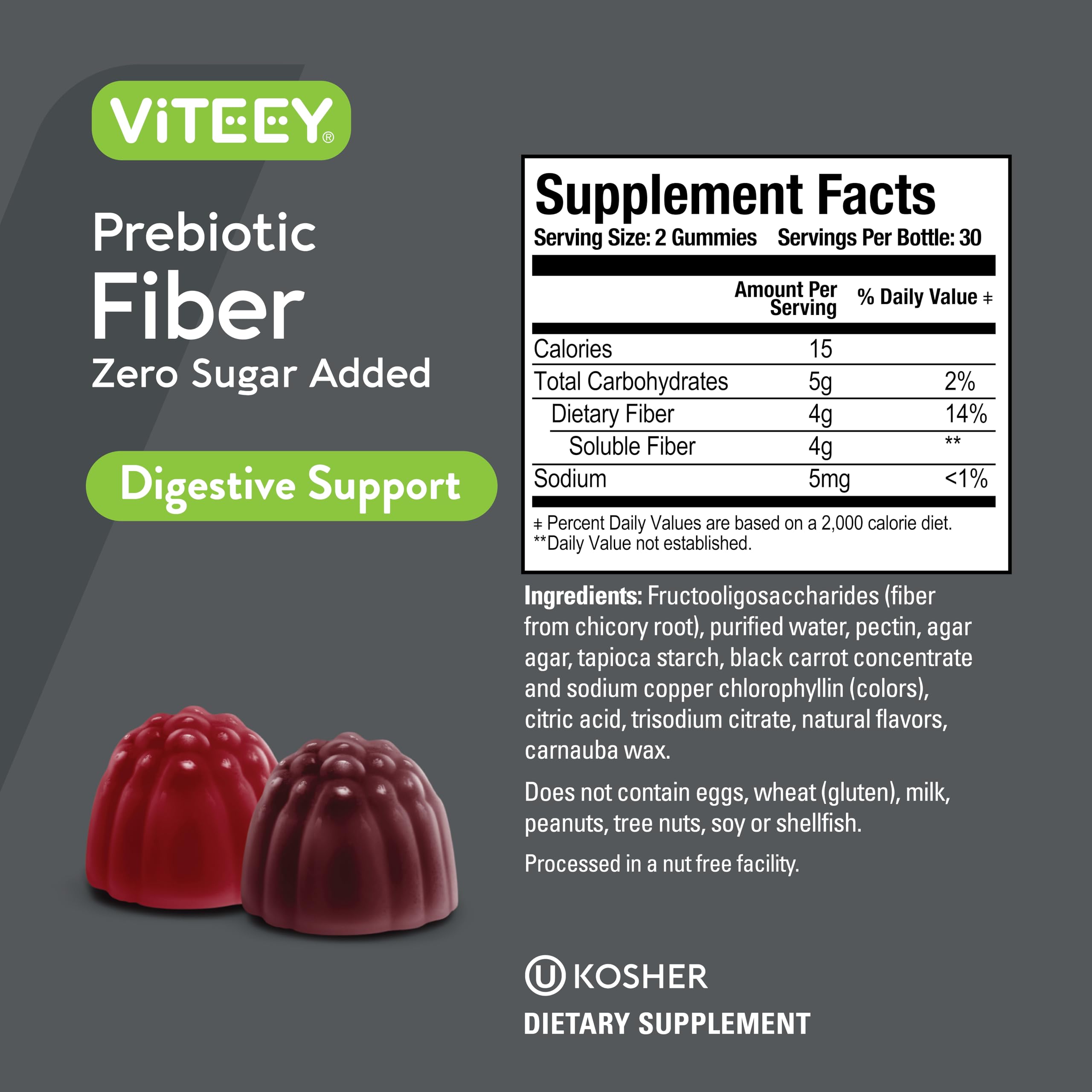 Viteey Prebiotic Fiber Gummies on a wooden table