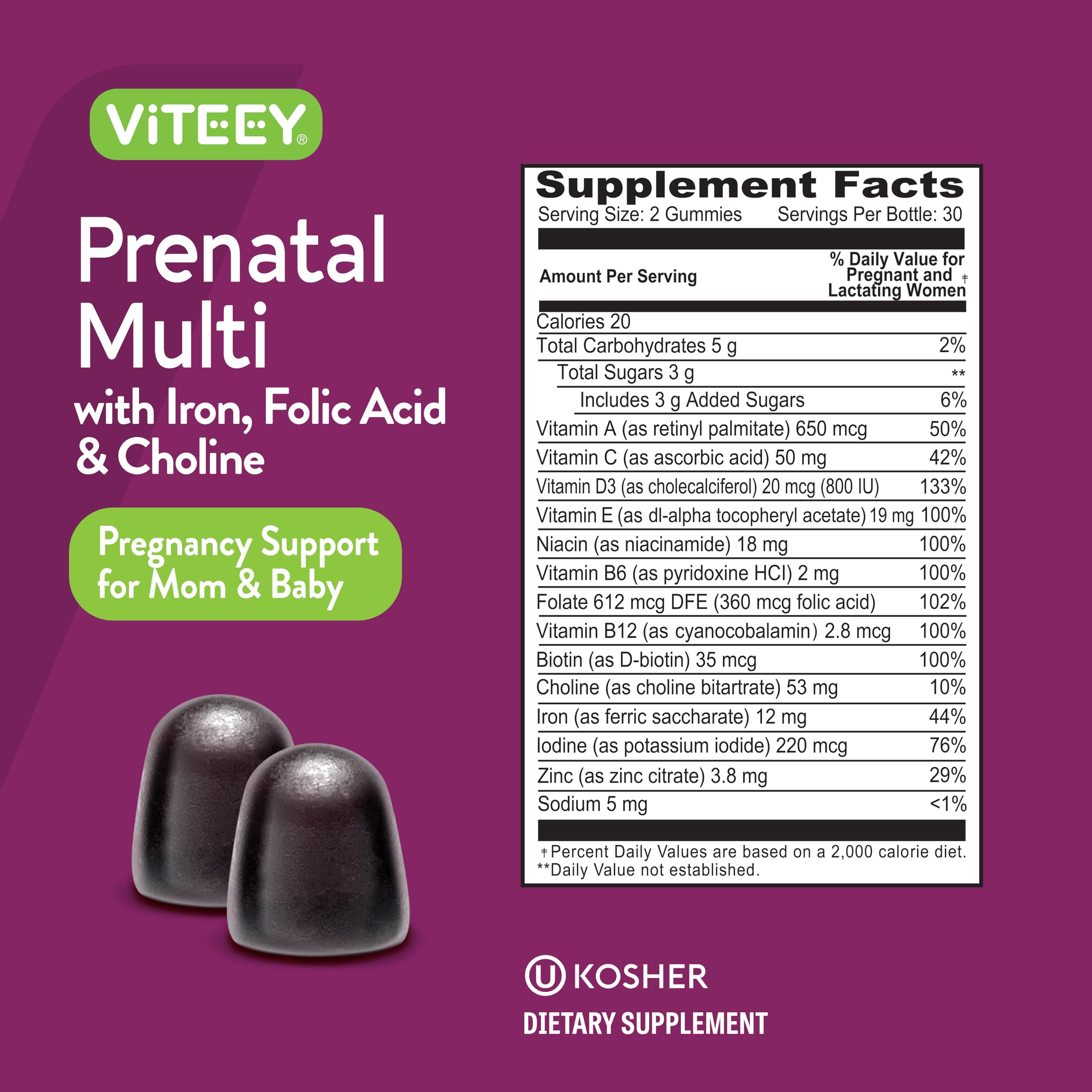 Viteey Prenatal Vitamins Gummies on a wooden table