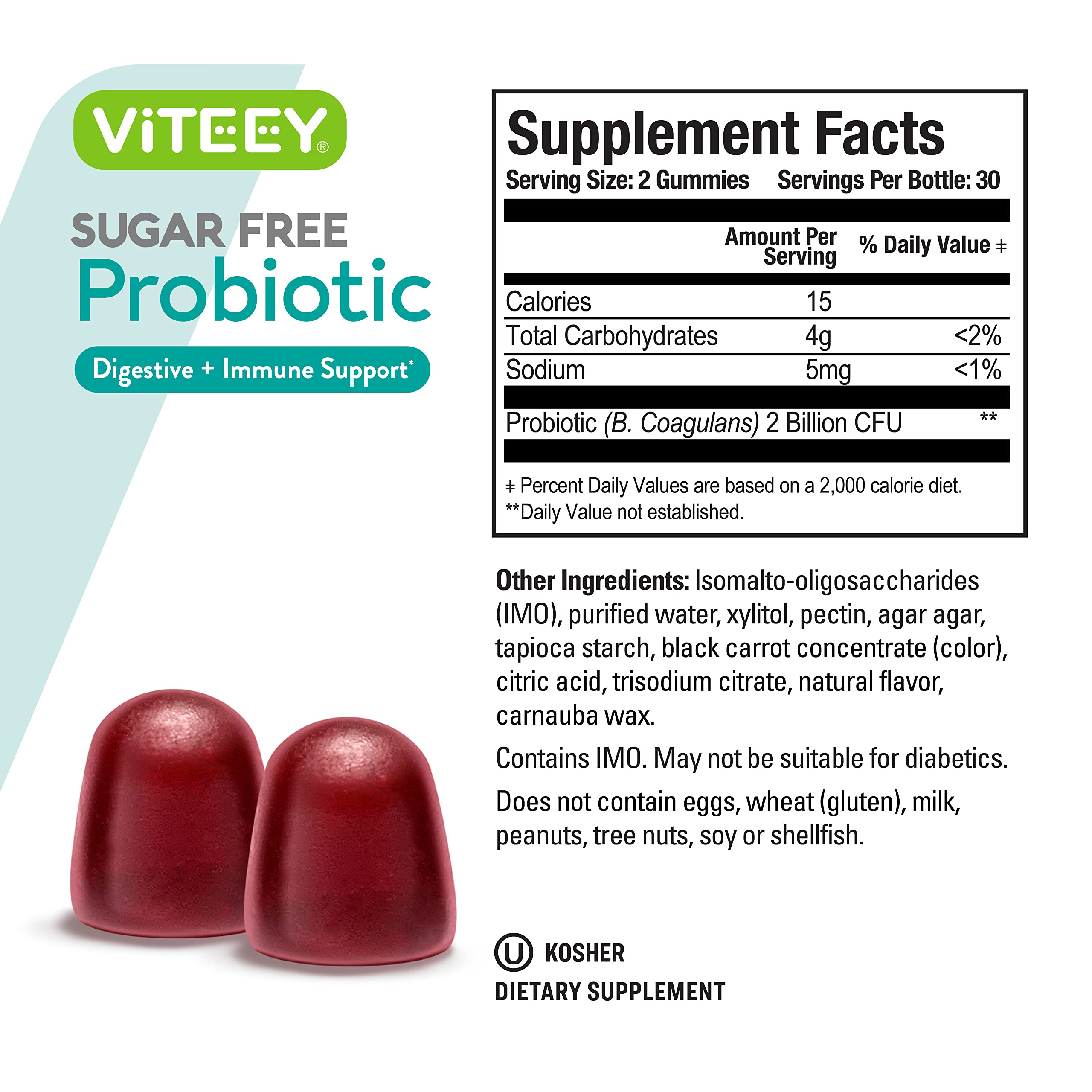 Viteey Probiotic Gummies on a wooden table