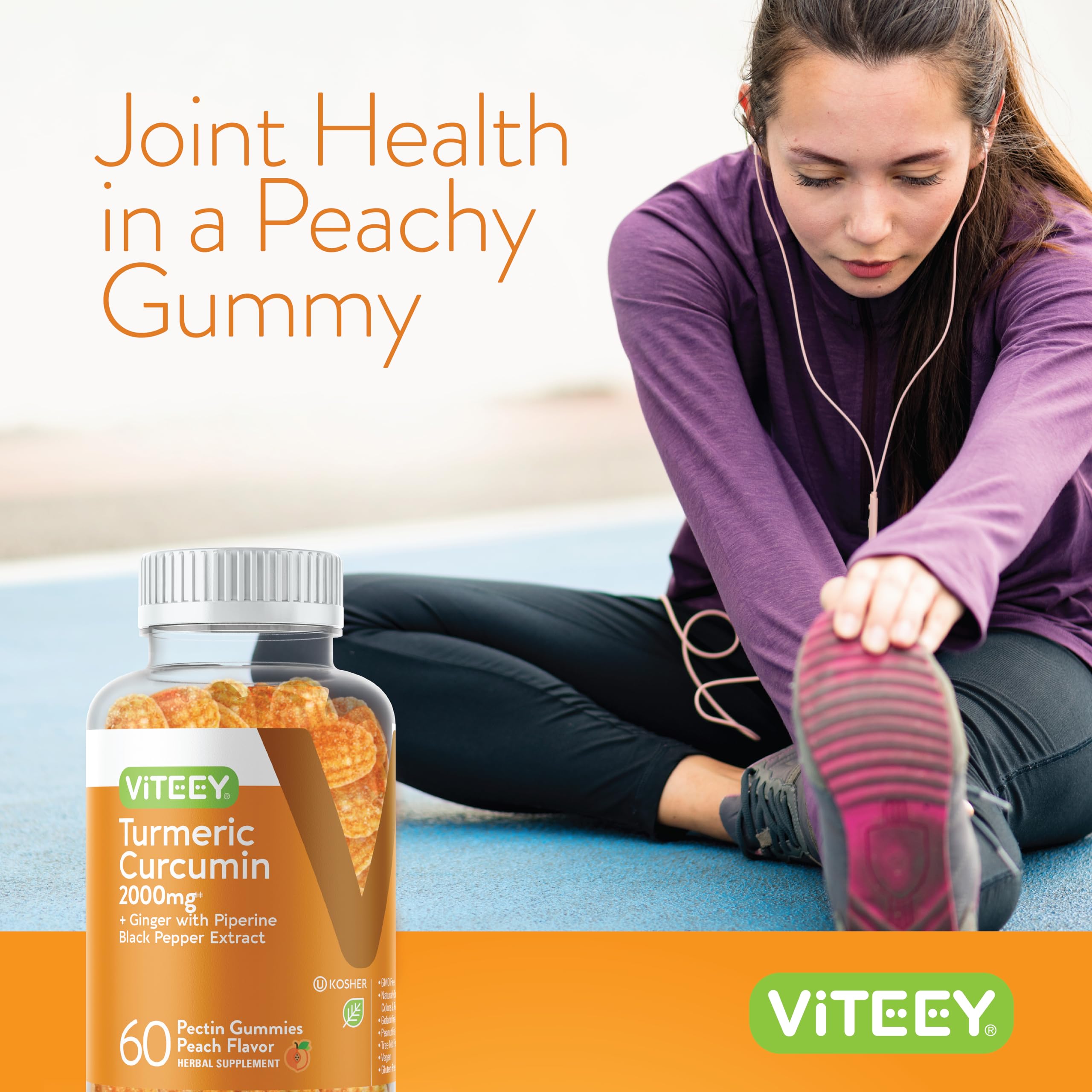 Viteey Turmeric Curcumin Gummies on a kitchen counter