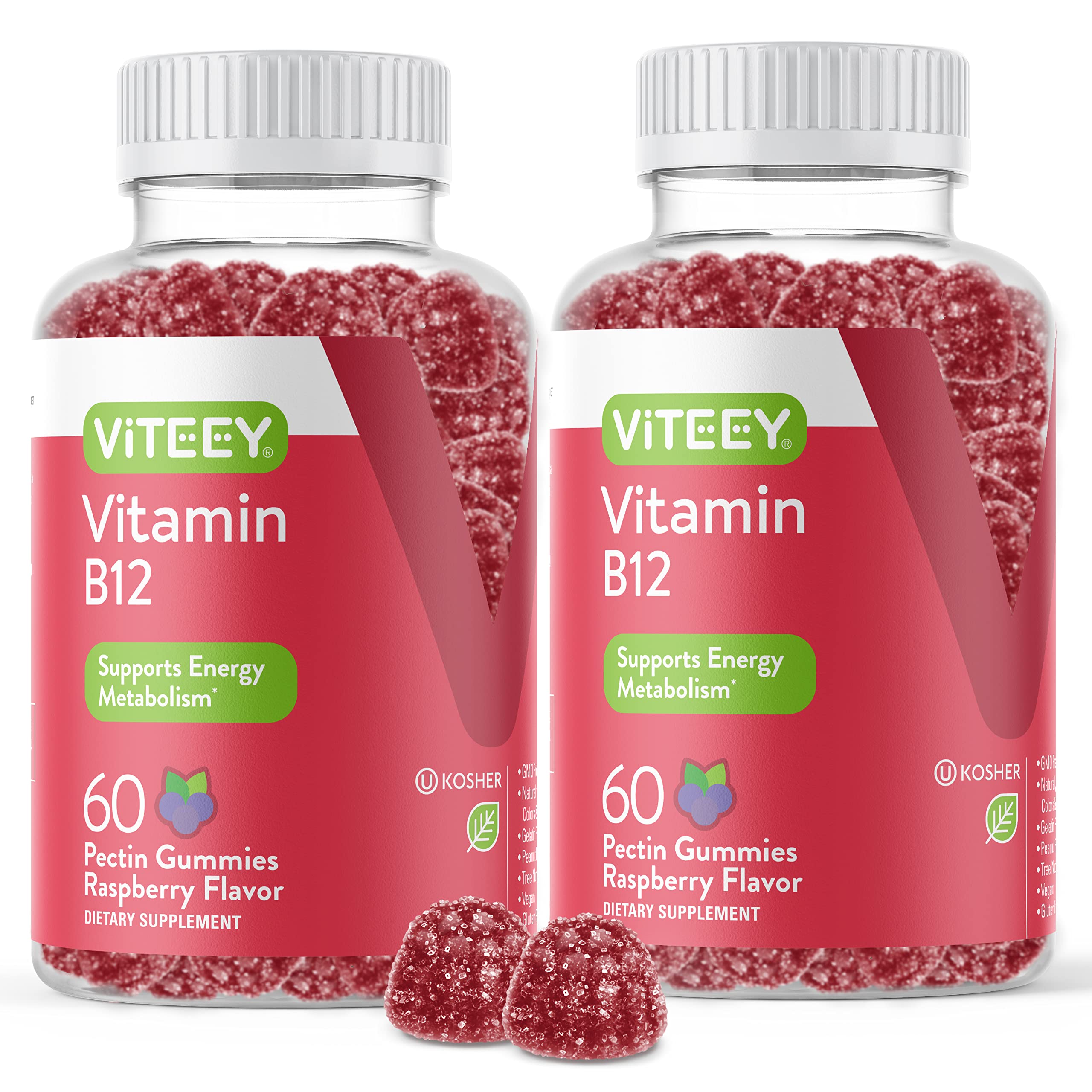 Viteey Vitamin B12 Gummies 120 Count front view with raspberry flavour