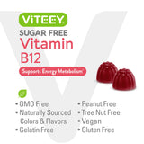 Viteey Vitamin B12 Gummies displayed with fresh strawberries
