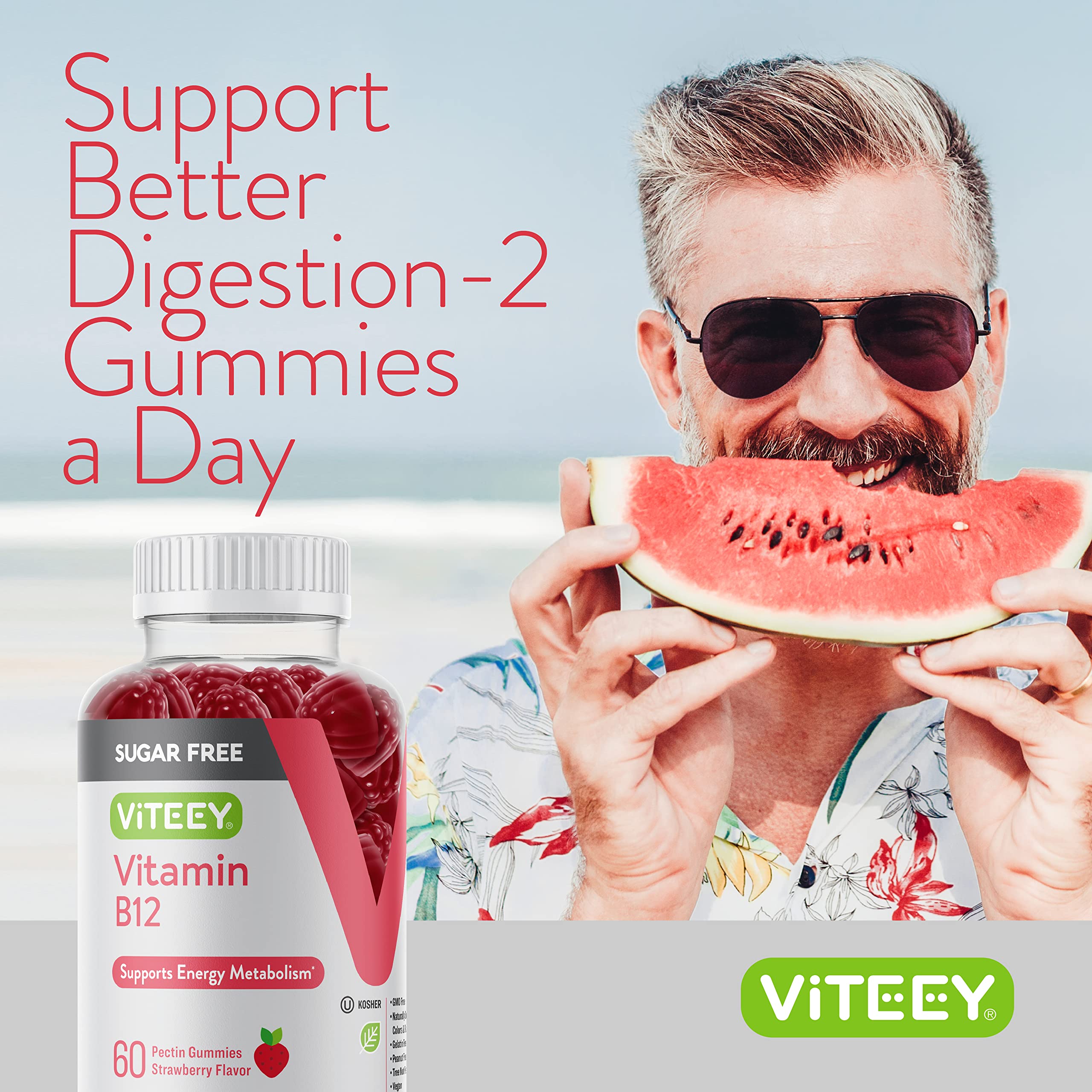 Viteey Vitamin B12 Gummies lifestyle image with gummies