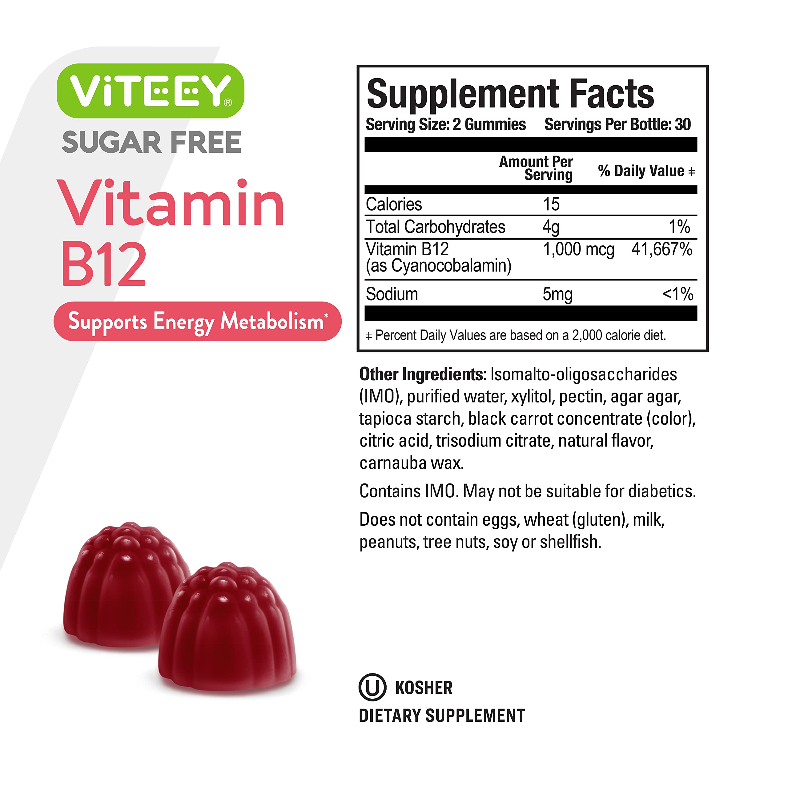 Viteey Vitamin B12 Gummies side view showing gummies