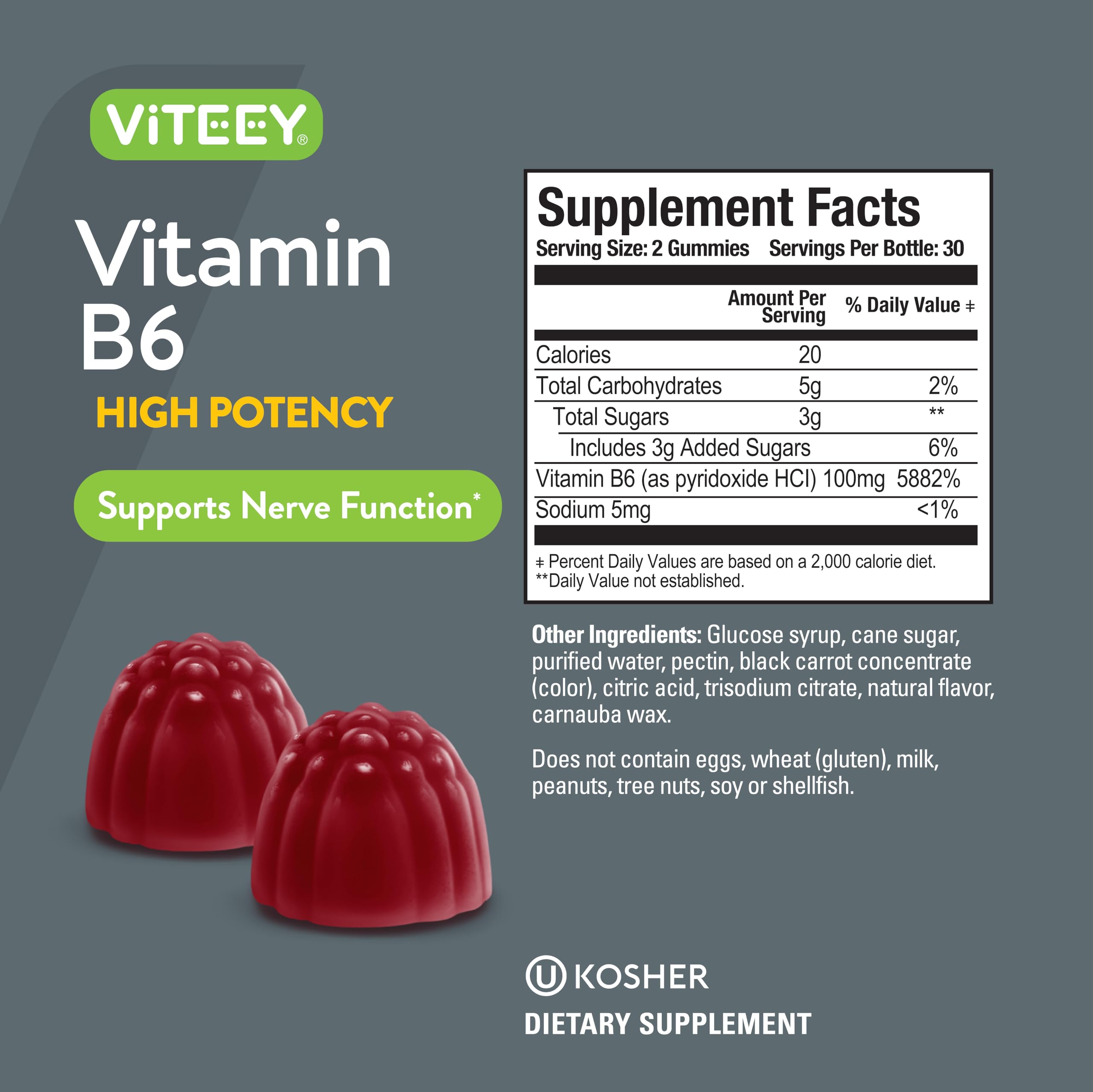 Viteey Vitamin B6 Gummies with a measuring spoon