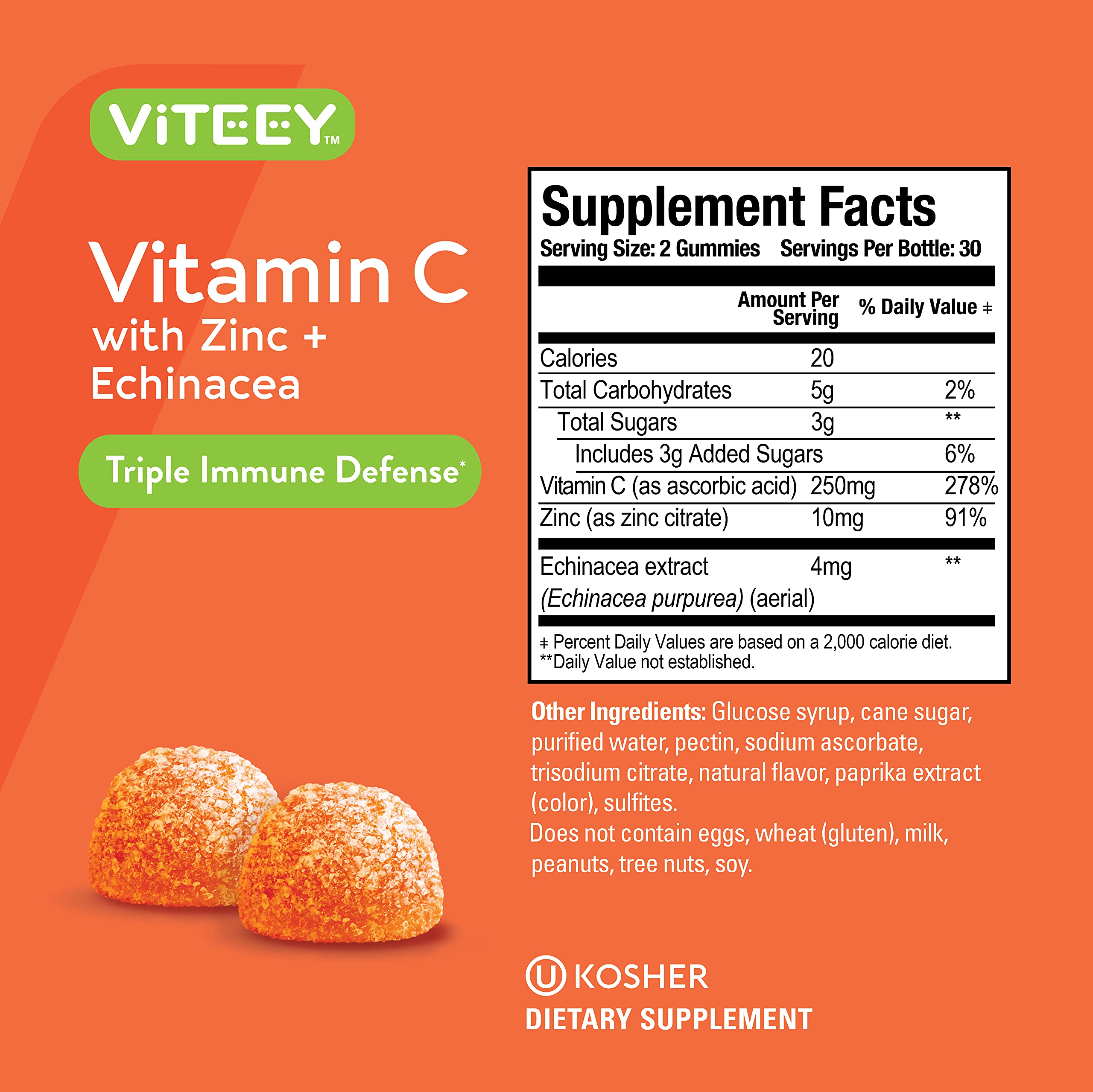 Viteey Vitamin C Gummies ingredients list on packaging
