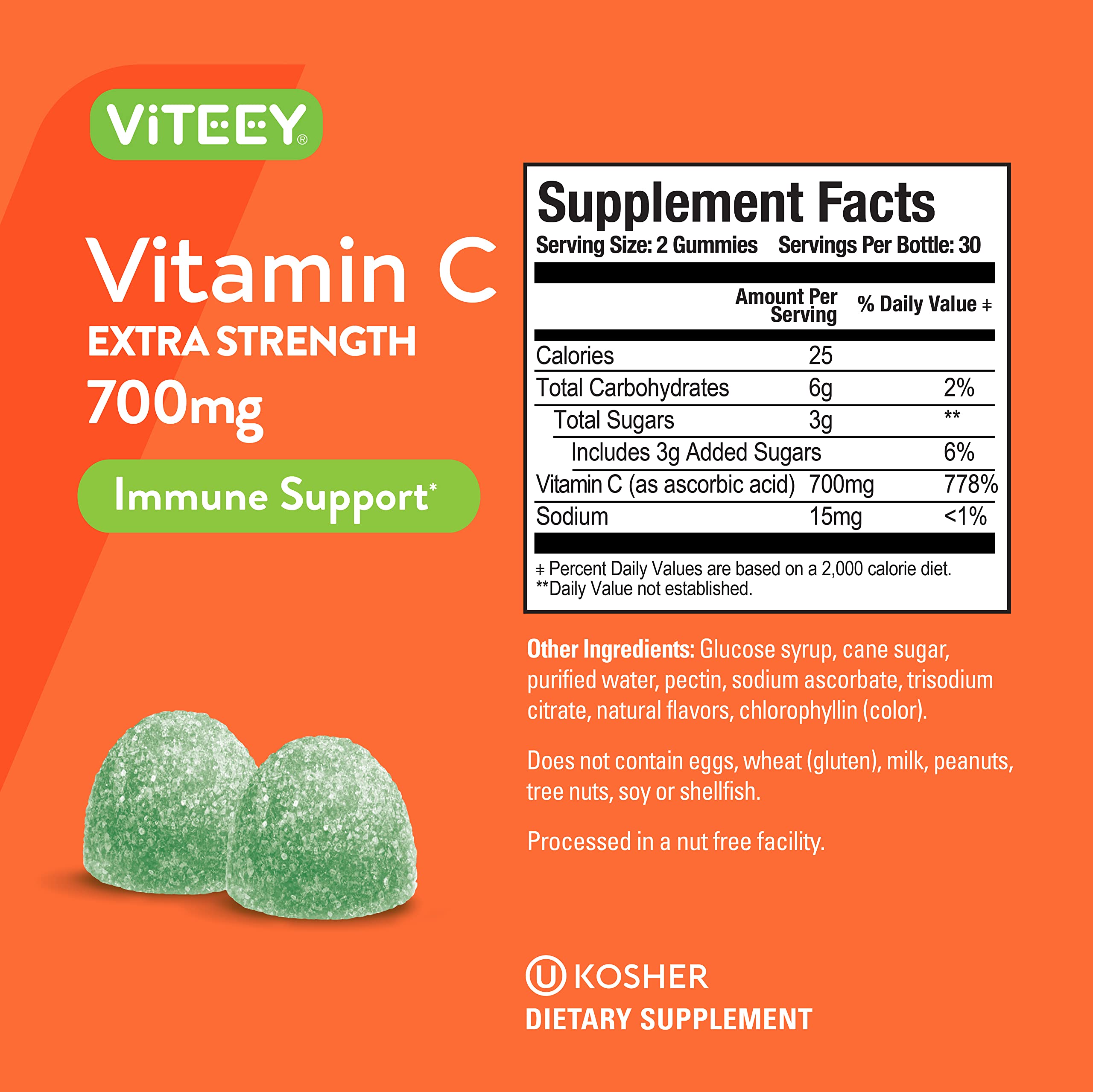Viteey Vitamin C Gummies showing gummies in a bowl