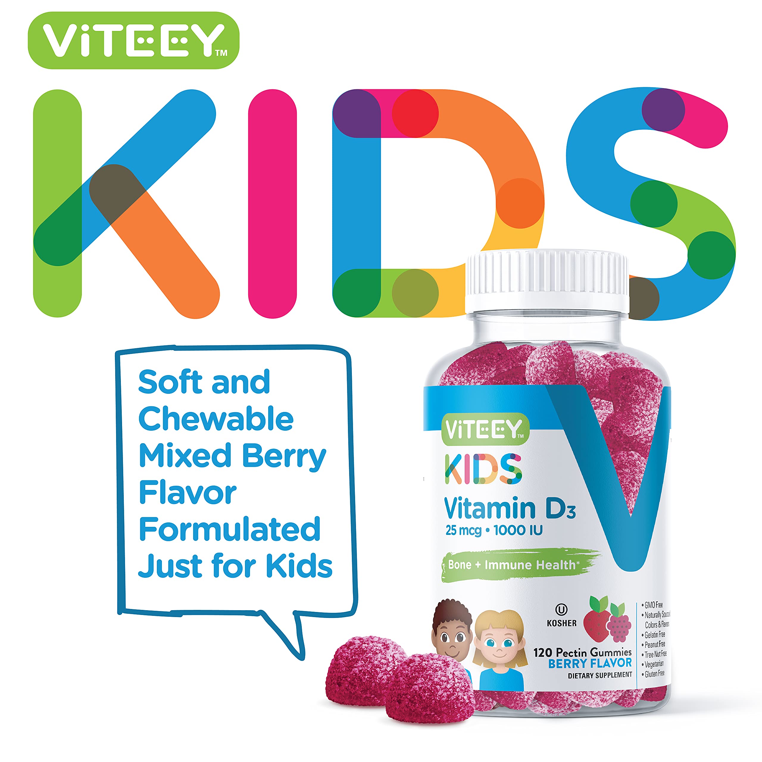 Viteey Vitamin D3 Gummies berry flavour close-up