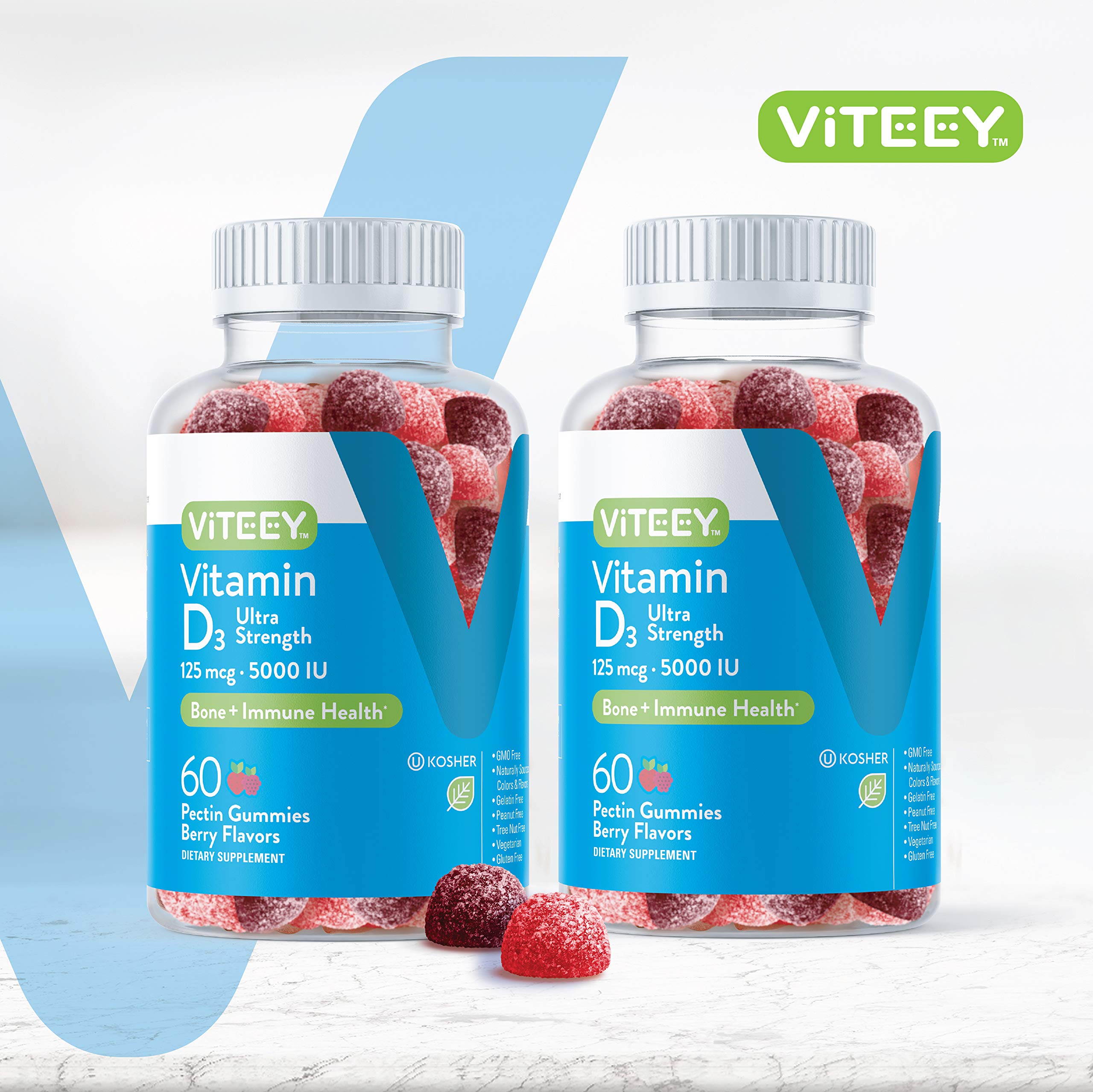 Viteey Vitamin D3 Gummies berry flavour gummies close-up
