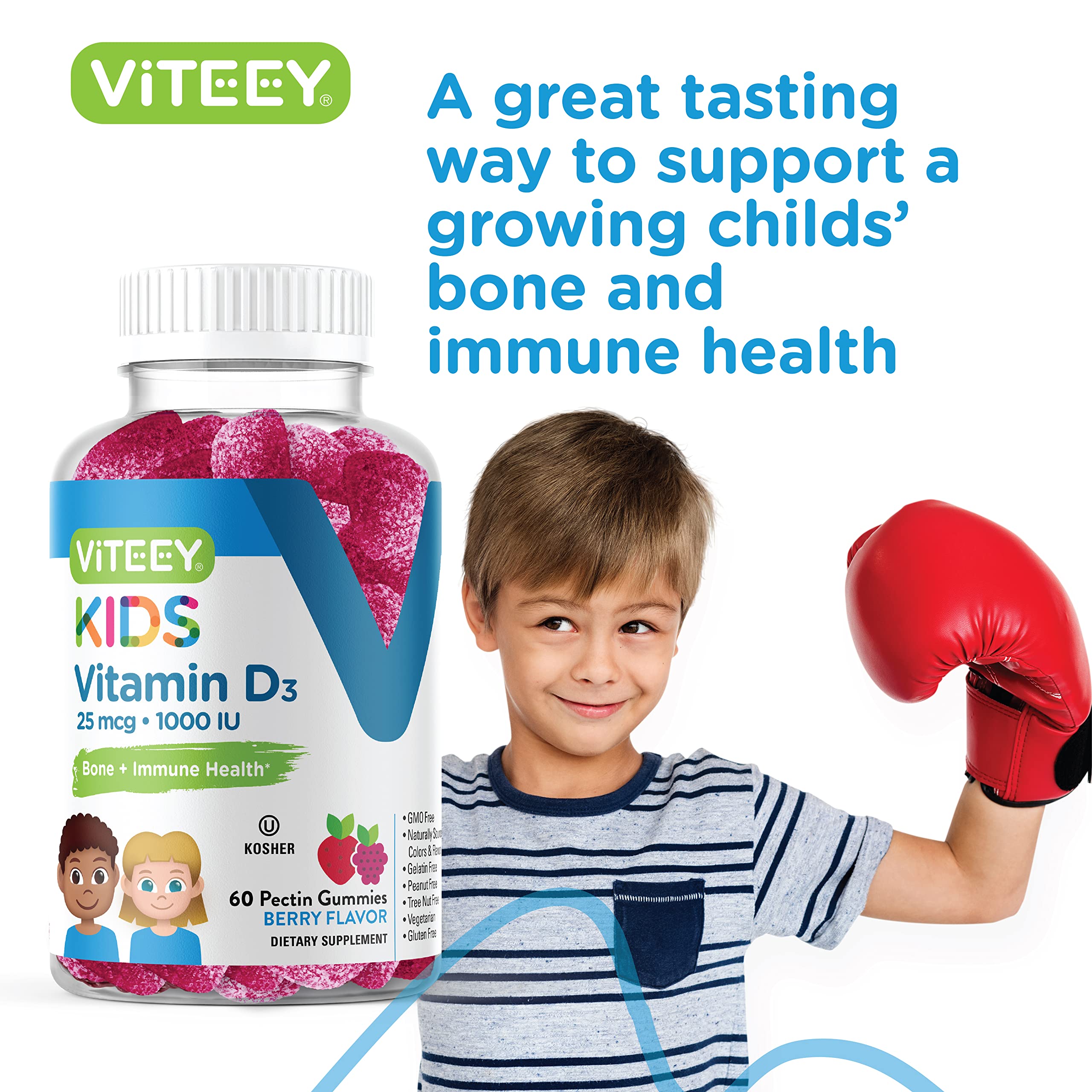 Viteey Vitamin D3 Gummies displayed with fresh berries