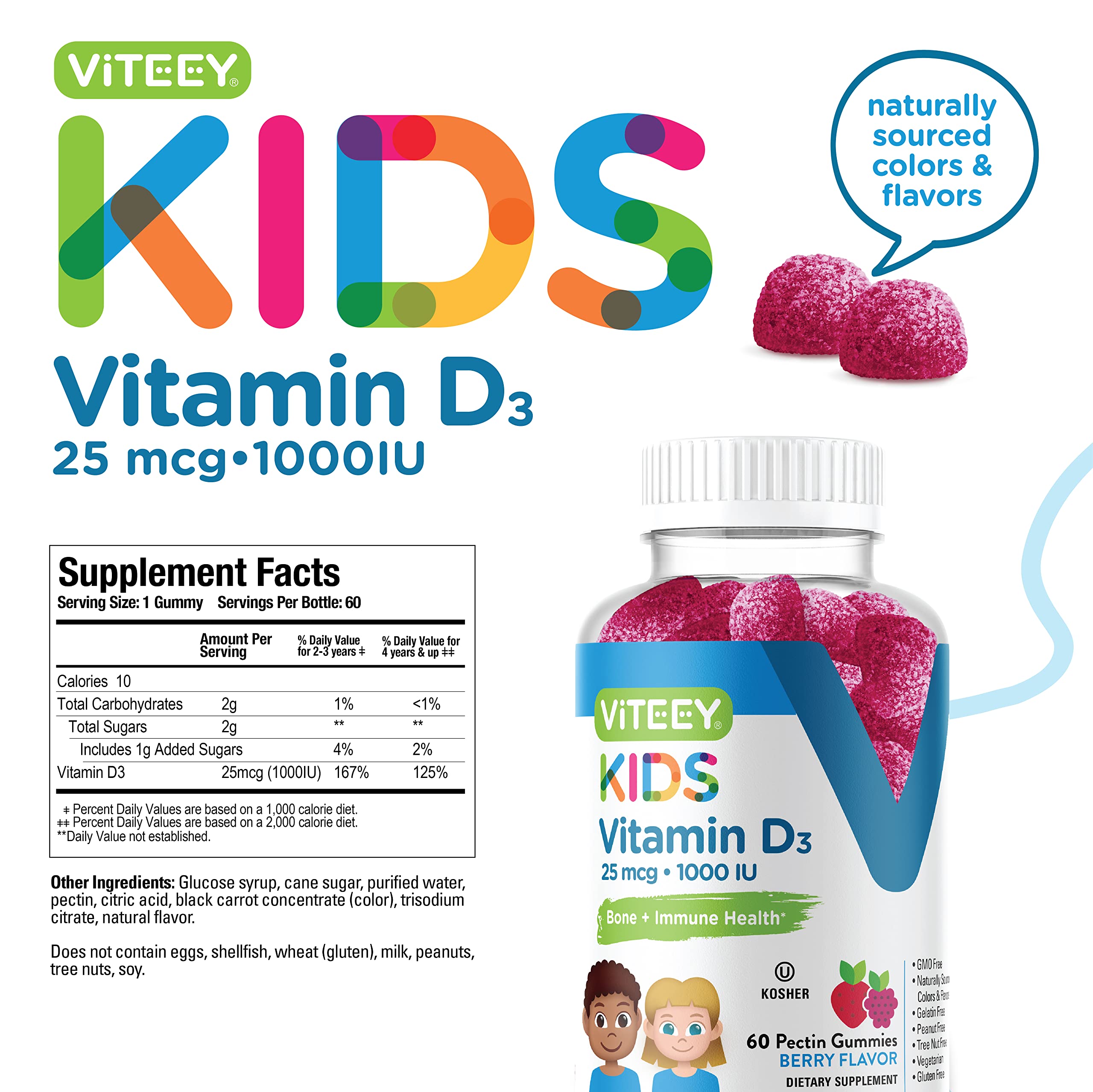 Viteey Vitamin D3 Gummies on a wooden table