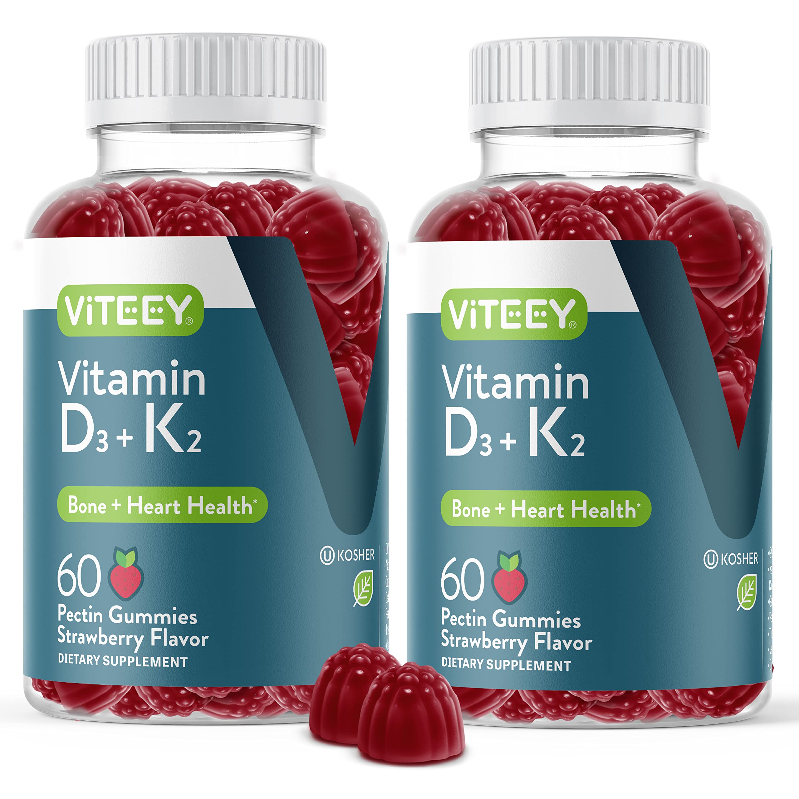 Viteey Vitamin D3 & K2 Gummies 120 count bottle front view
