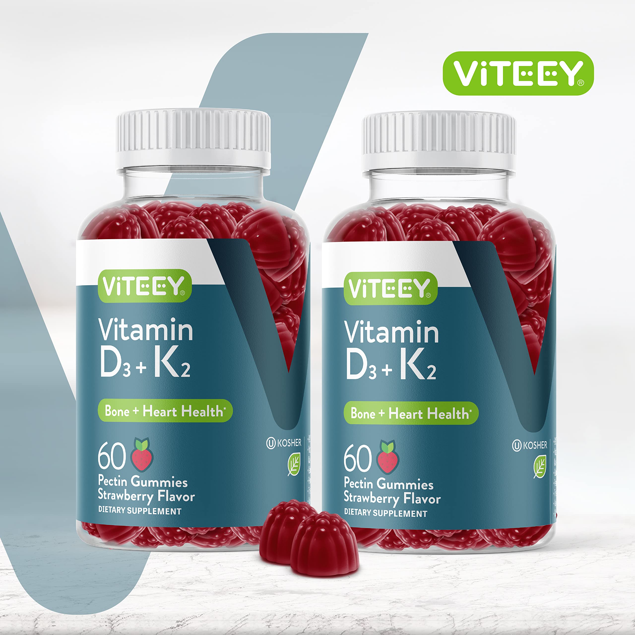 Viteey Vitamin D3 & K2 Gummies strawberry flavour close-up