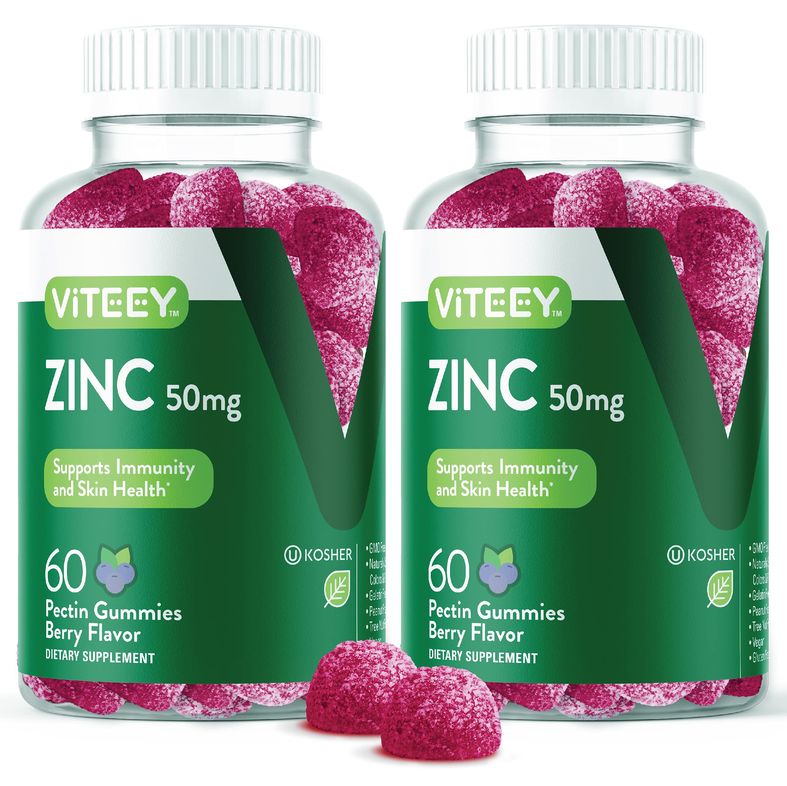 Viteey Zinc Gummies 120 count front view with berry flavour