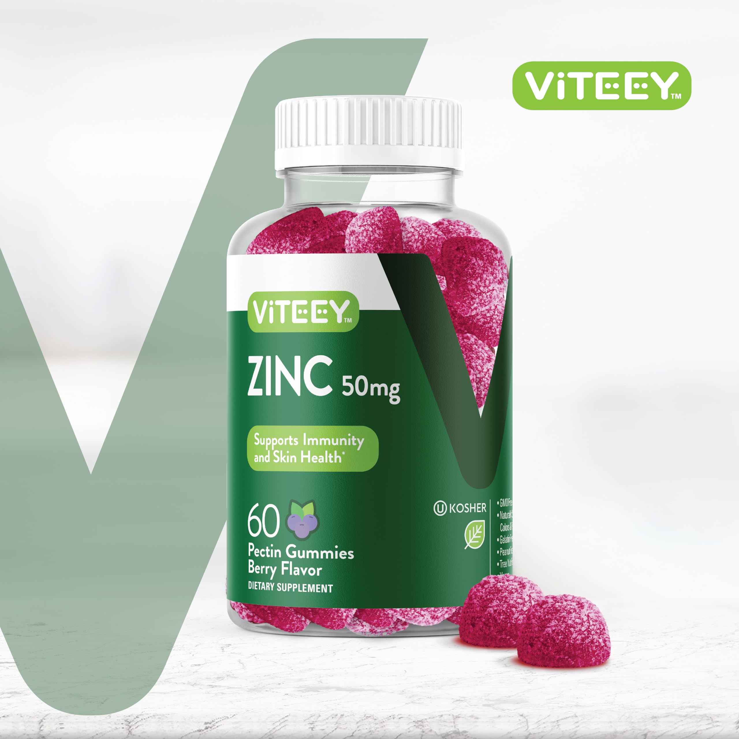 Viteey Zinc Gummies bottle side view showing label