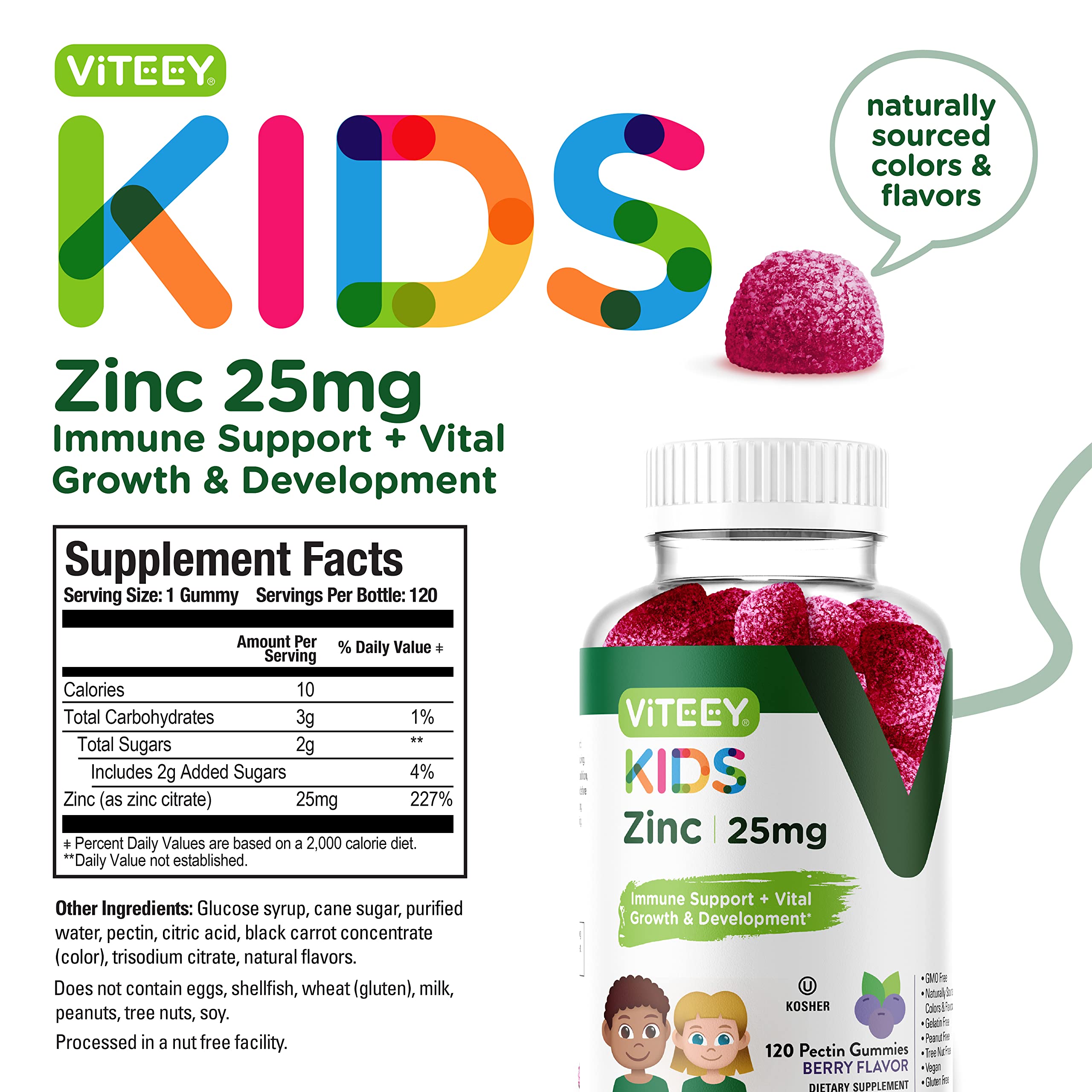 Viteey Zinc Gummies displayed with fresh berries
