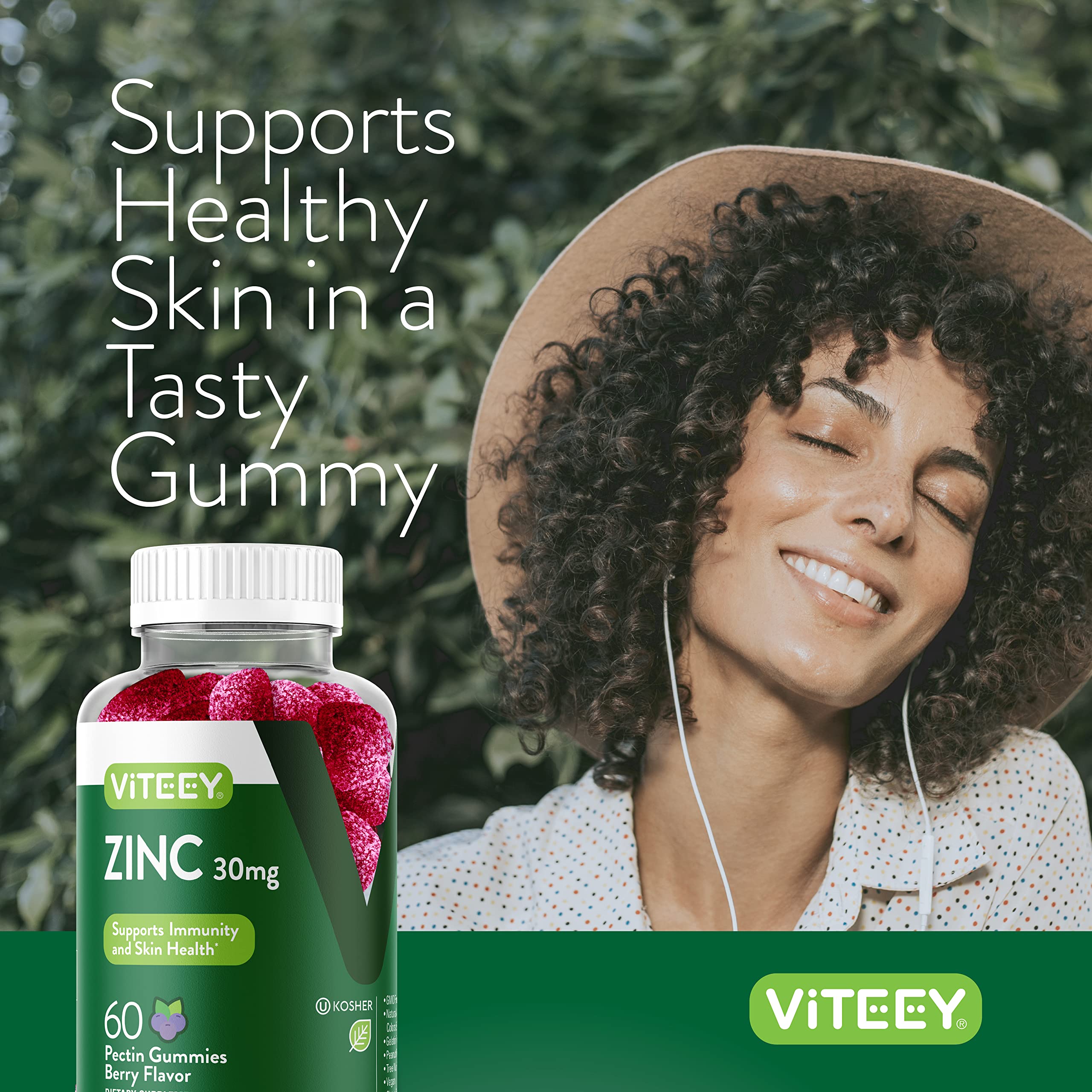Viteey Zinc Gummies displayed with fresh berries