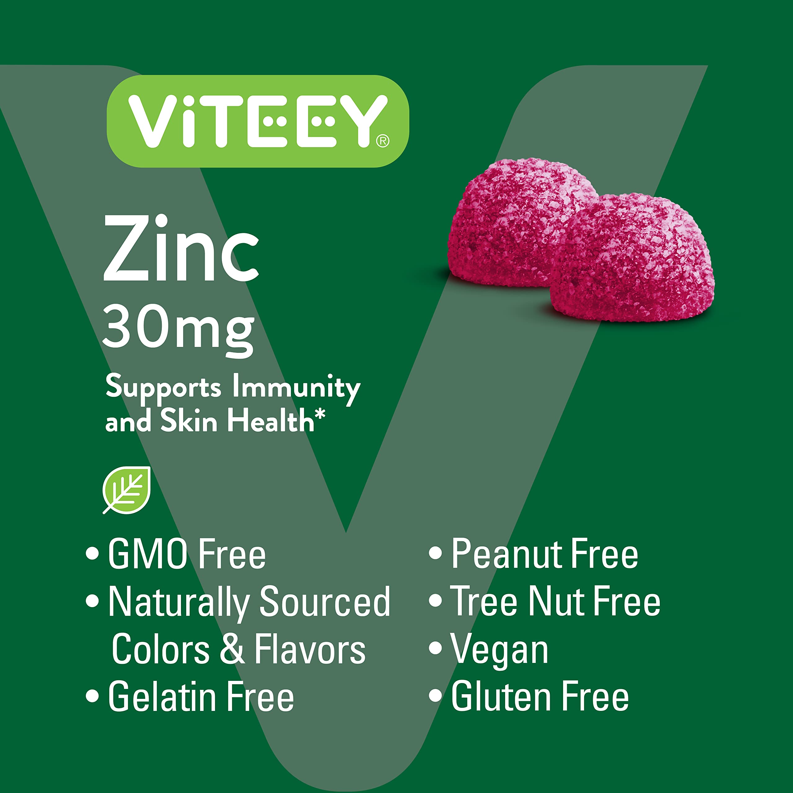 Viteey Zinc Gummies in a hand for size reference