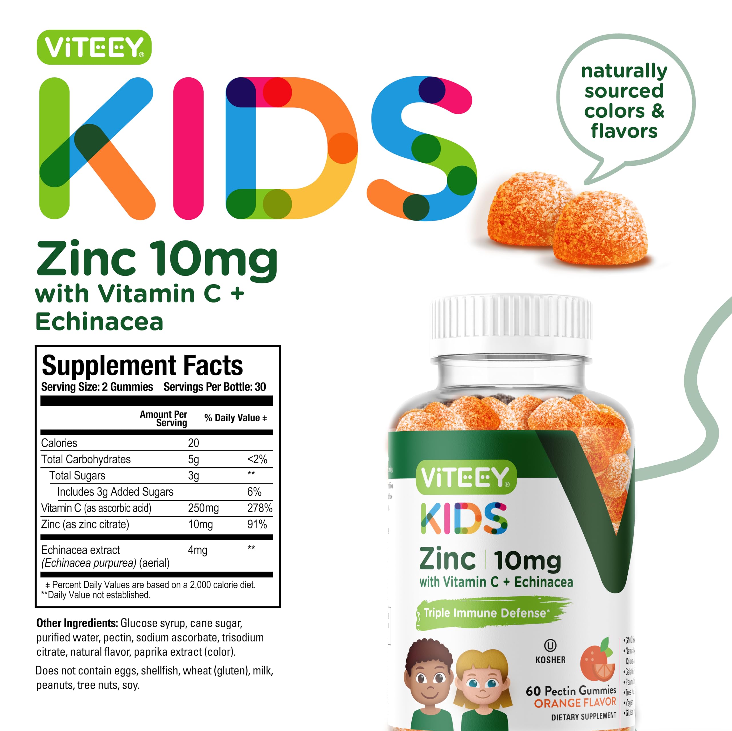 Viteey Zinc Gummies nutritional information label