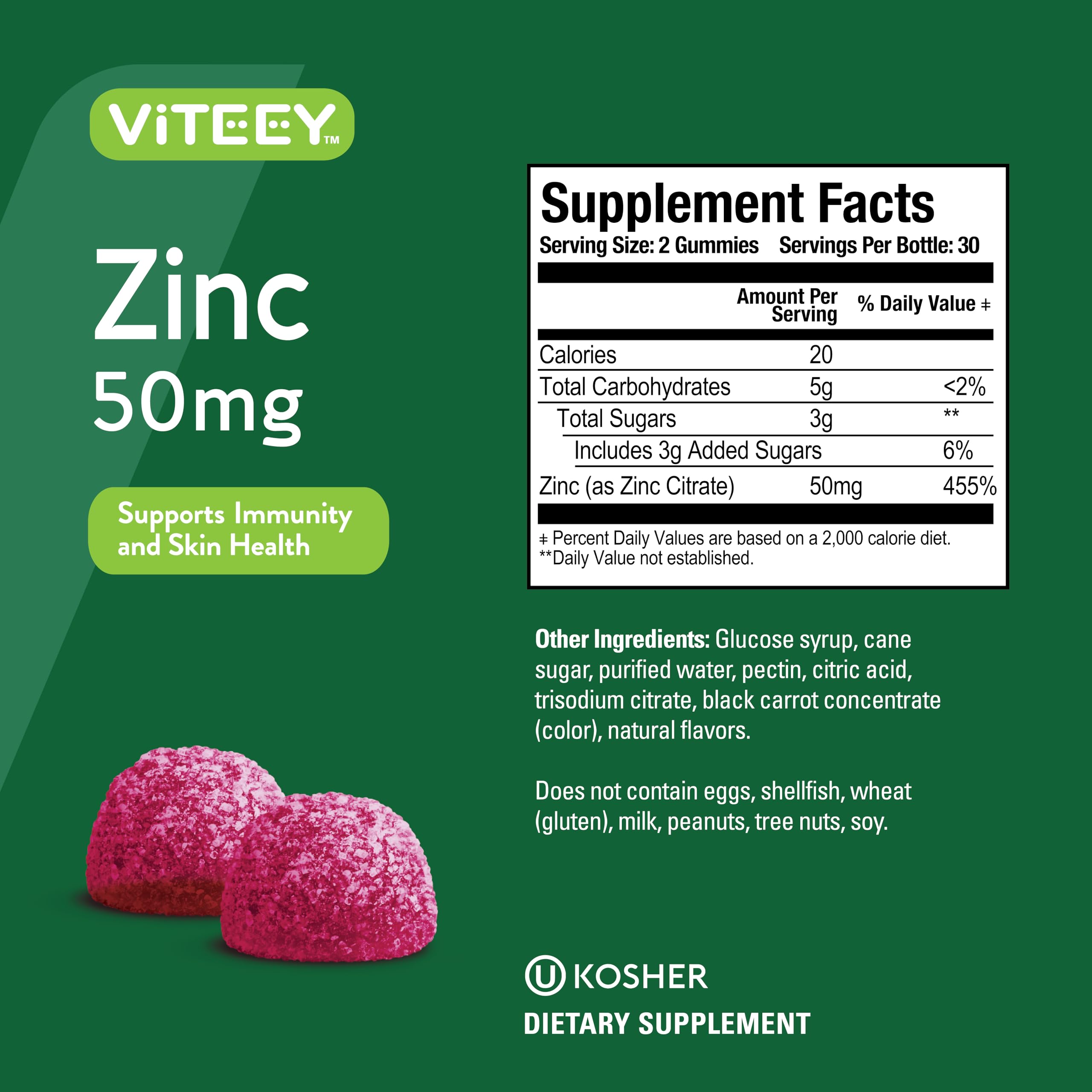 Viteey Zinc Gummies on a wooden table with a natural background