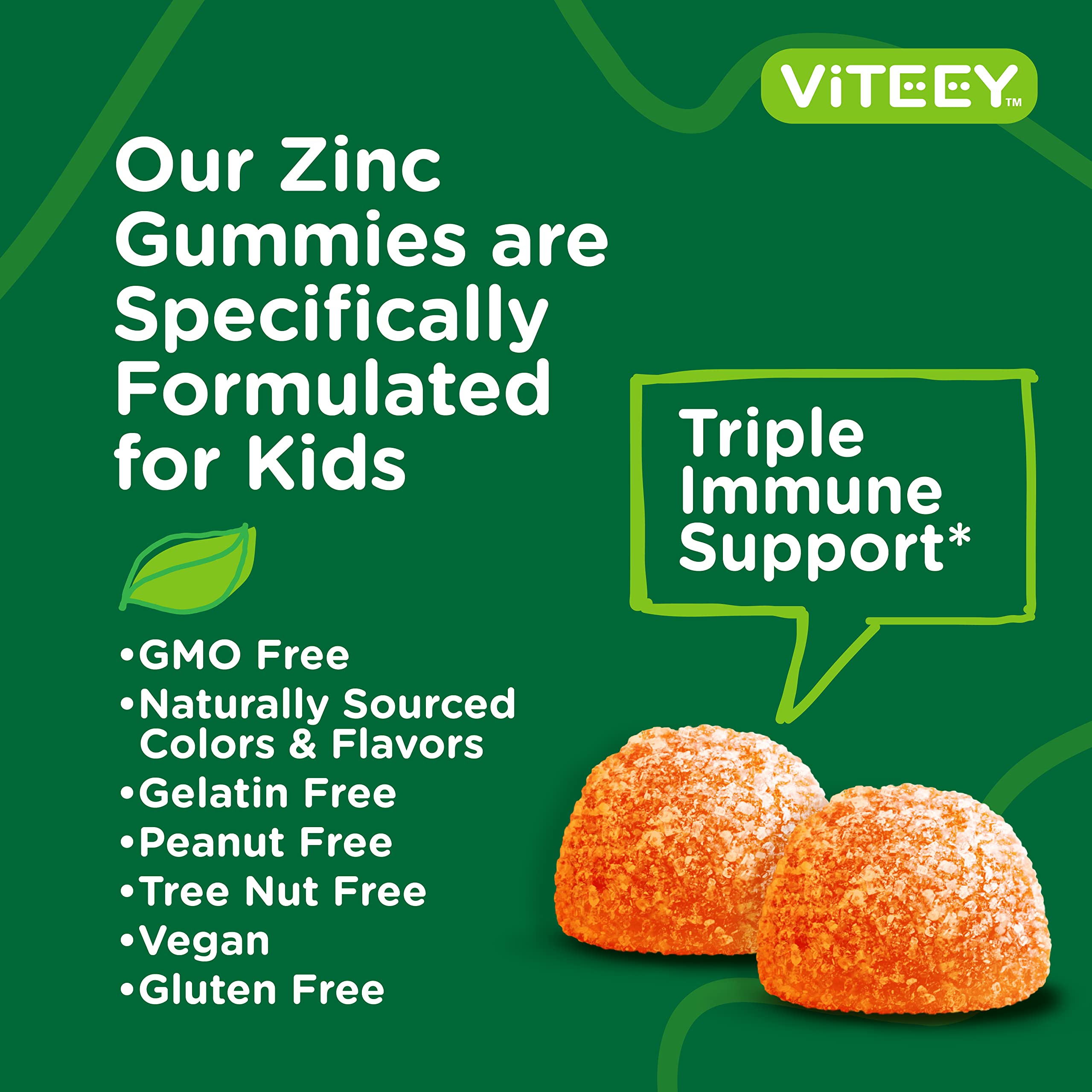 Viteey Zinc Gummies orange flavour gummies on a table