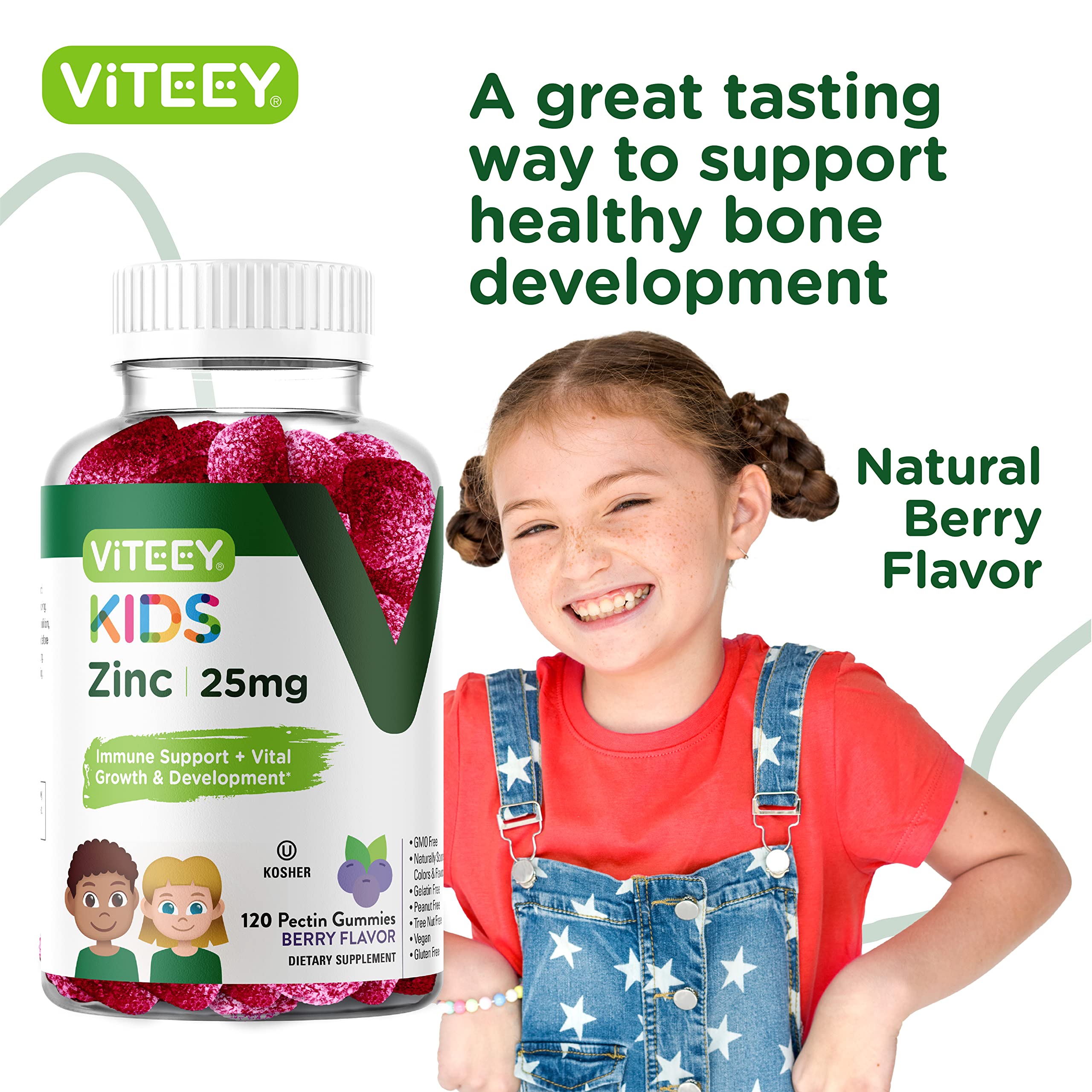 Viteey Zinc Gummies showing the delicious berry flavour