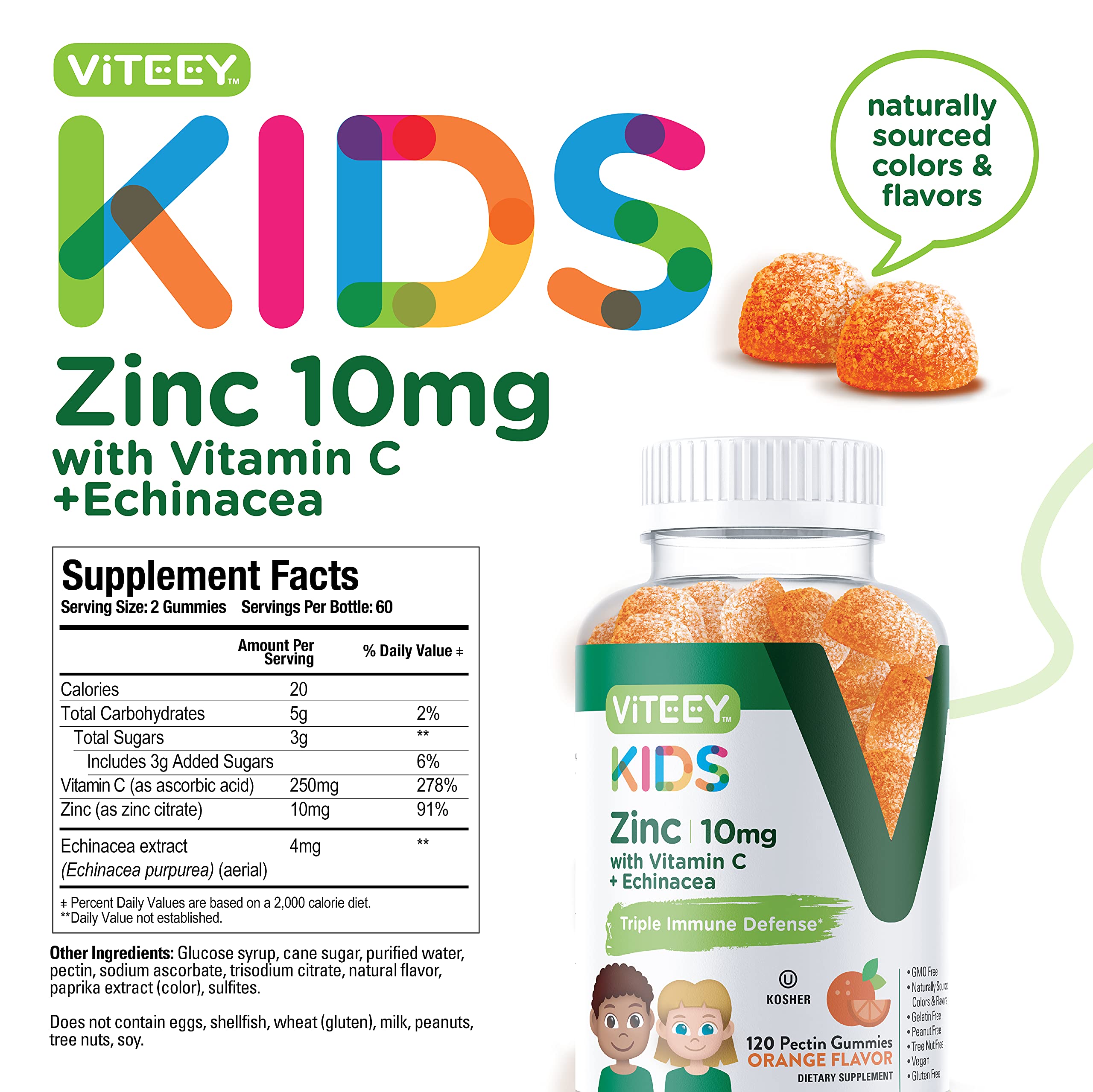 Viteey Zinc Gummies side view of the bottle