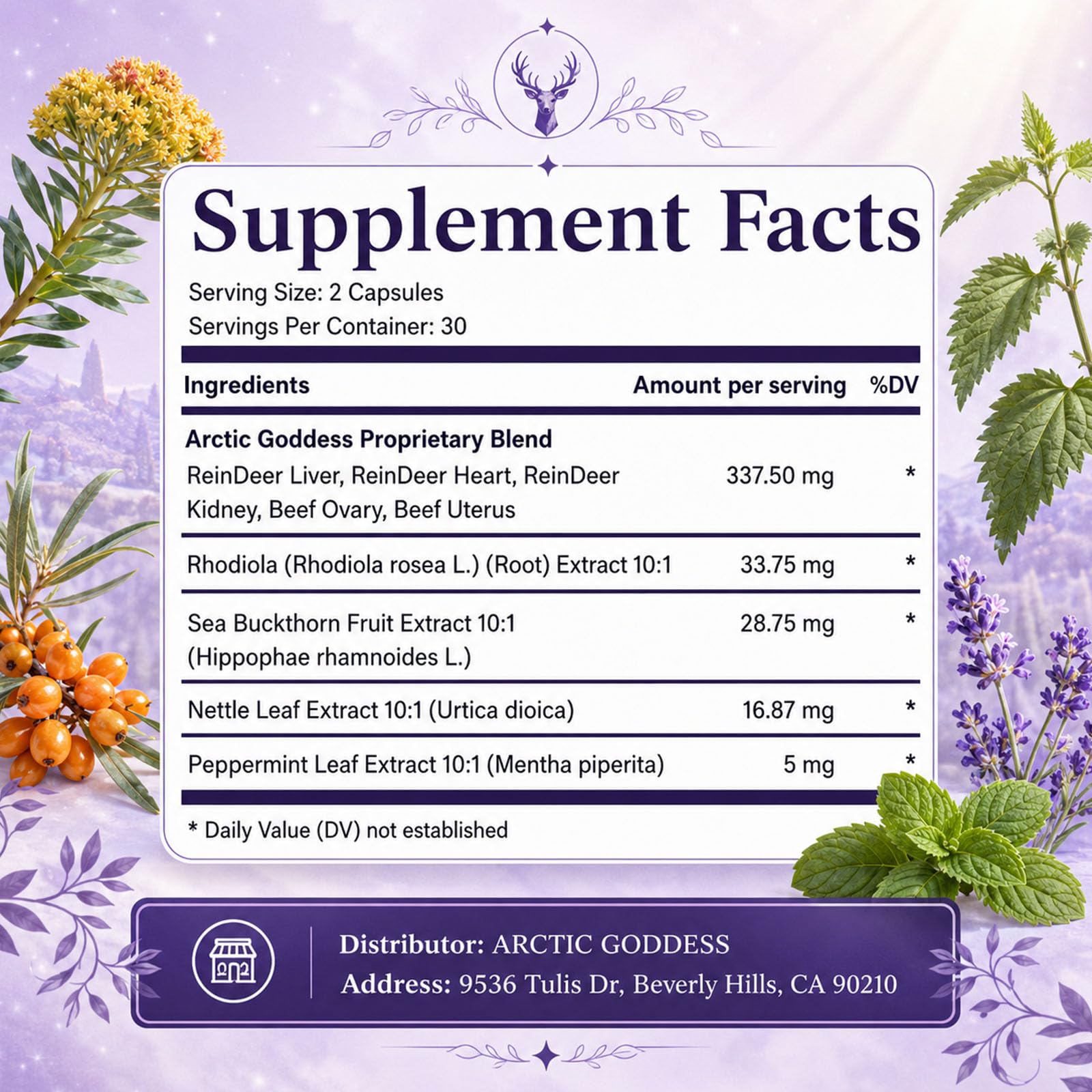 VITERA LION'S Arctic Goddess Reindeer Supplement capsule size comparison