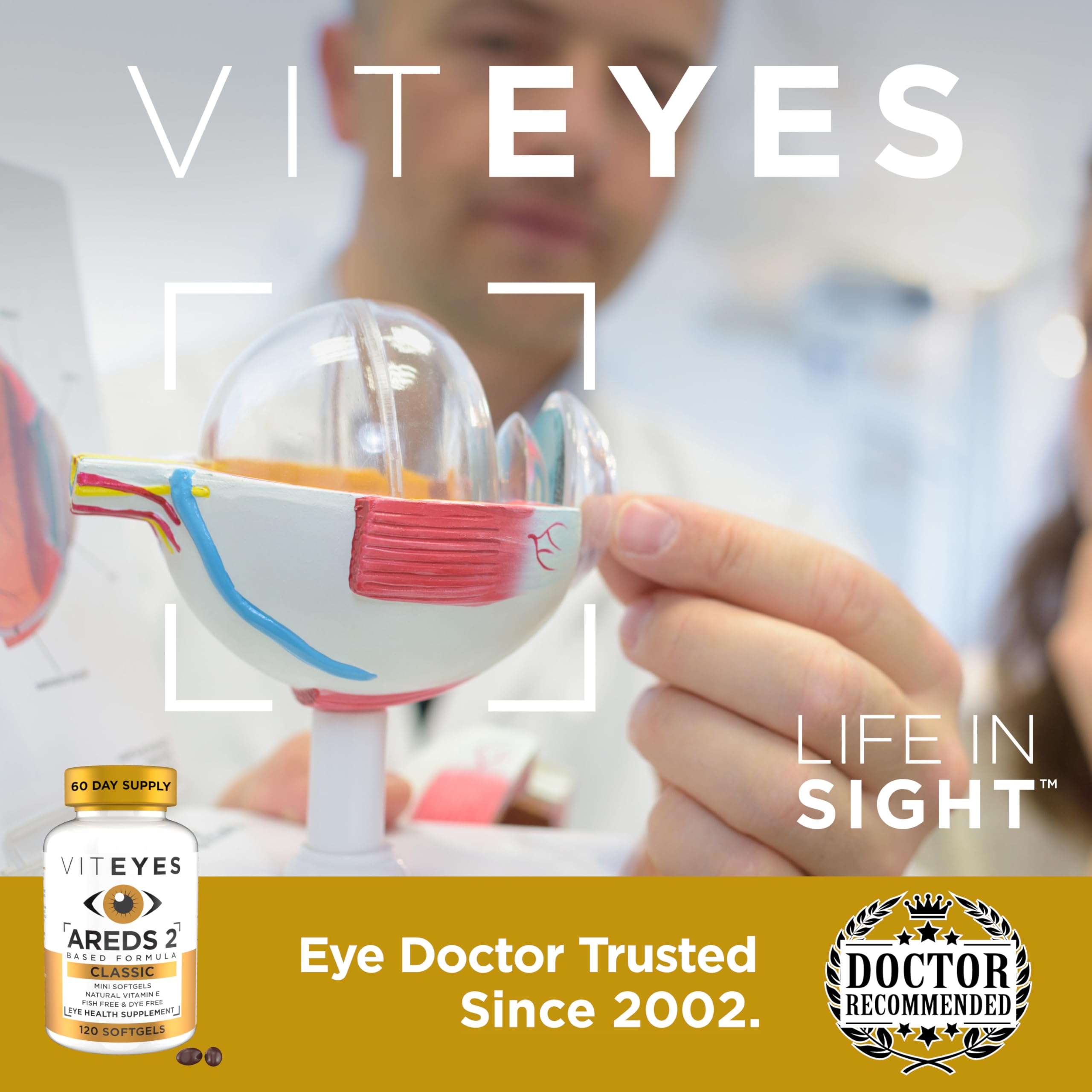 Viteyes AREDS 2 Softgels lifestyle scene with a glass of water