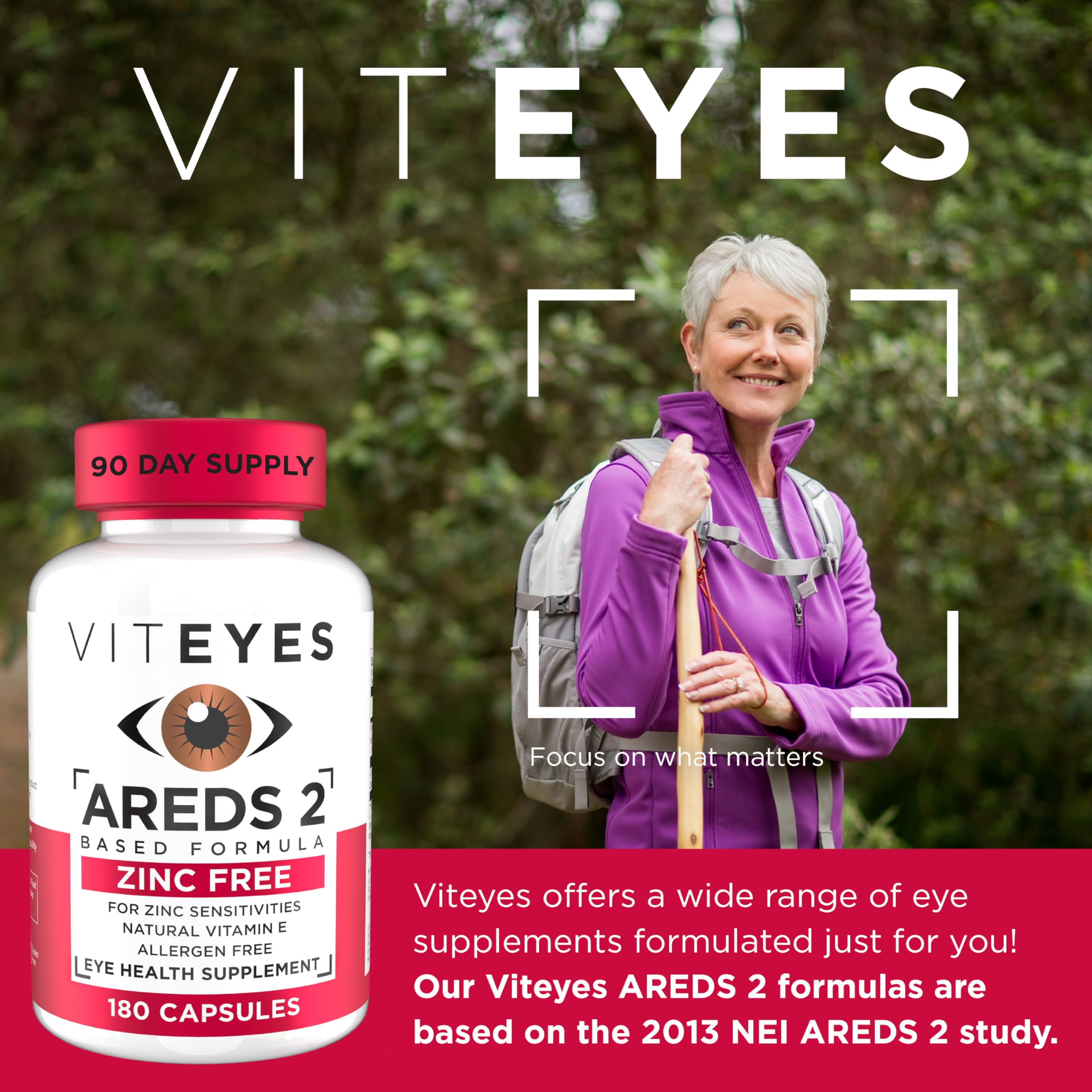 Viteyes AREDS 2 Zinc Free Eye Health Supplement bottle side view