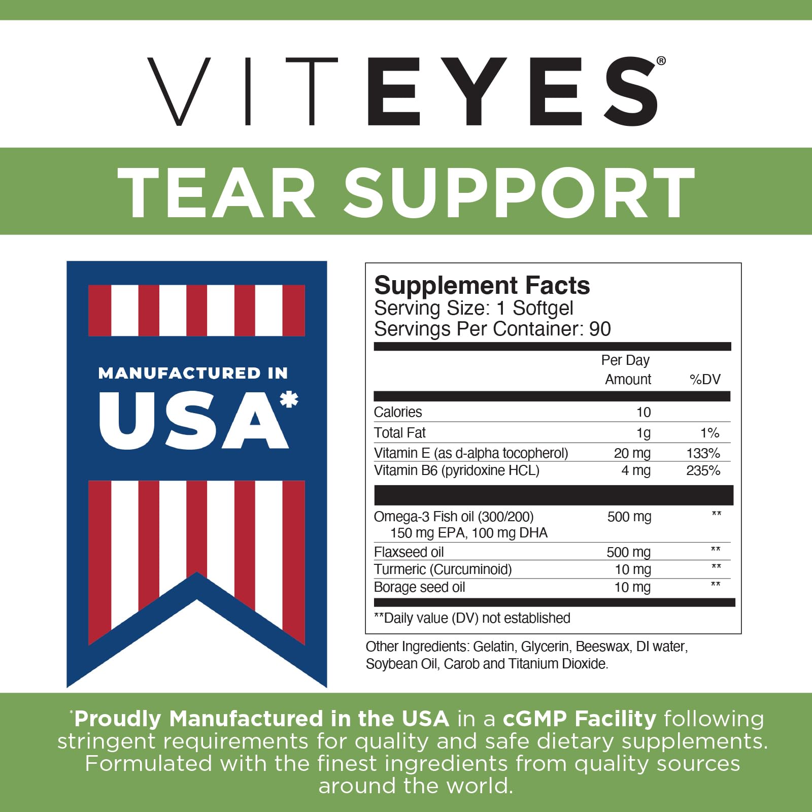 Viteyes Tear Support Omega 3-6-9 Softgels packaging details