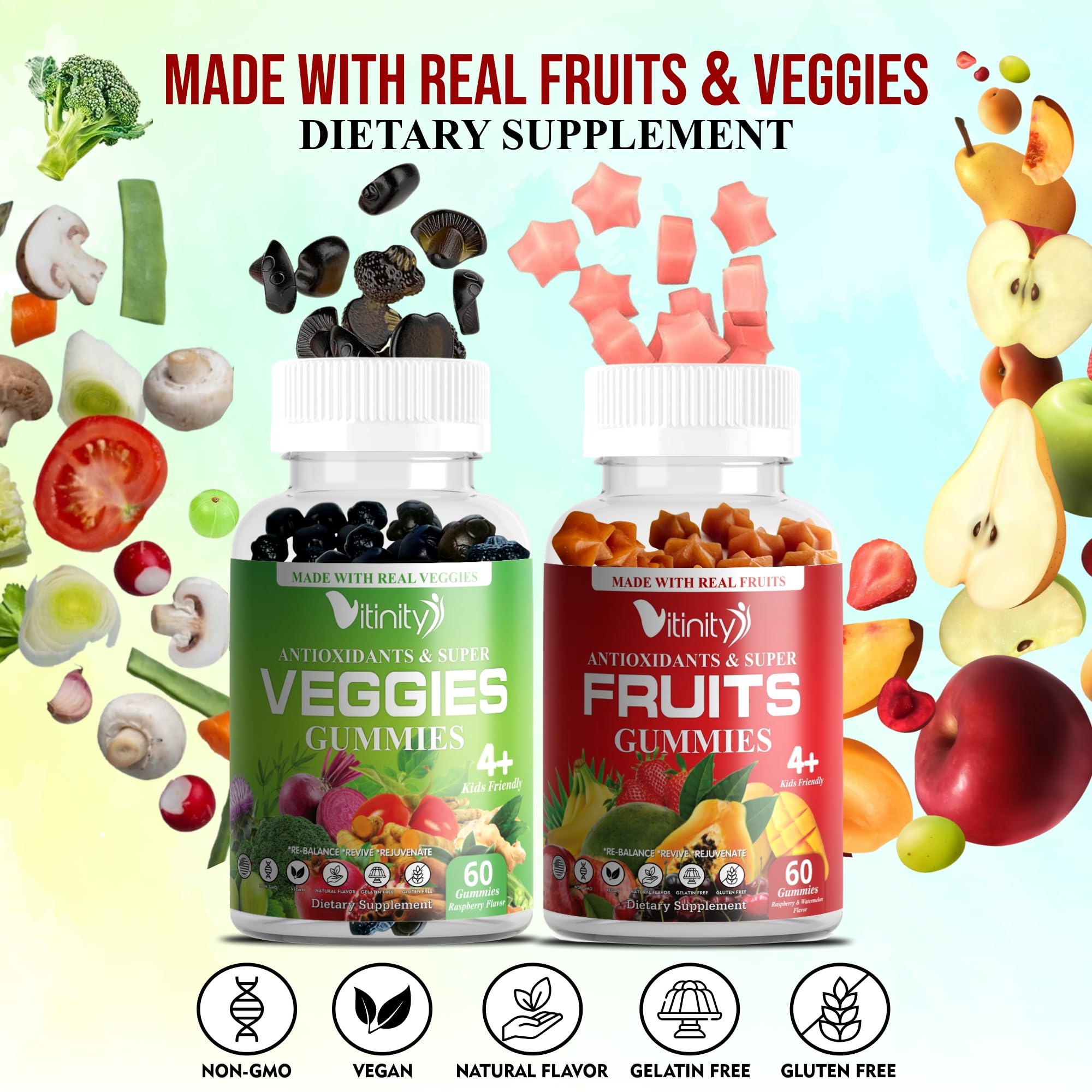 VITINITY Superfood Blend Gummies on a wooden table