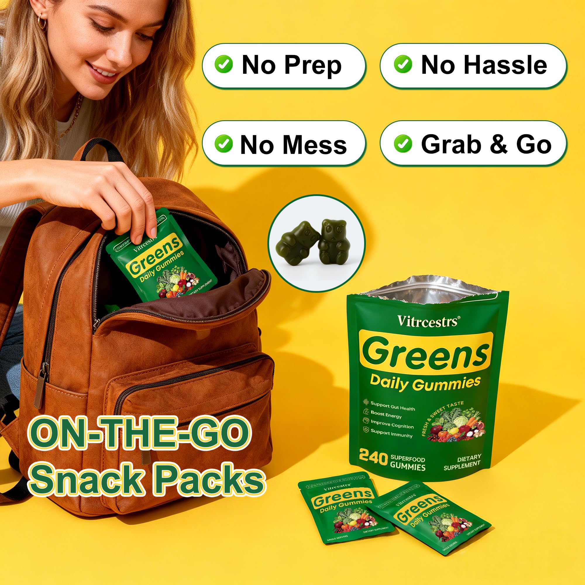 Vitrcestrs Superfood Greens Gummies in a lifestyle setting
