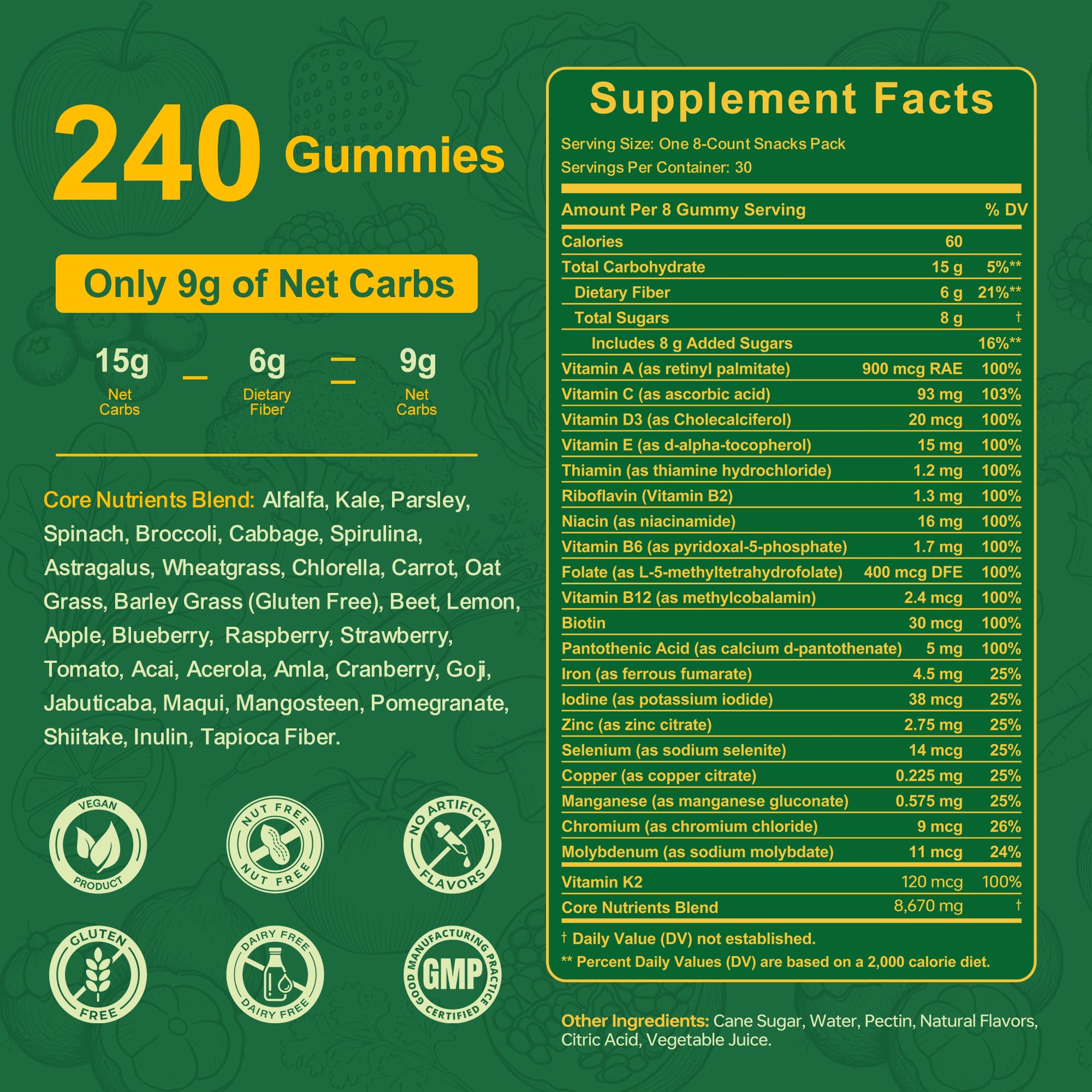 Vitrcestrs Superfood Greens Gummies ingredients list