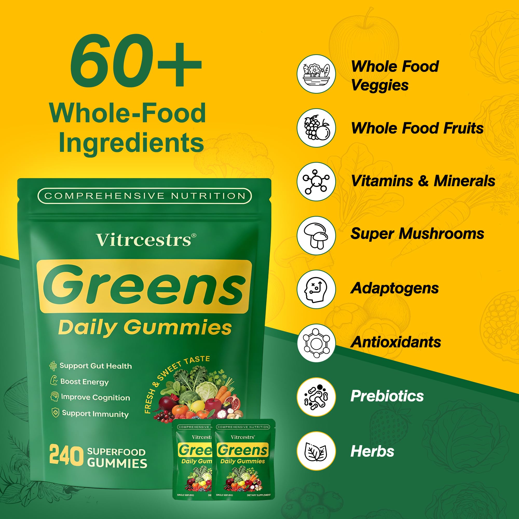Vitrcestrs Superfood Greens Gummies side view of the bottle