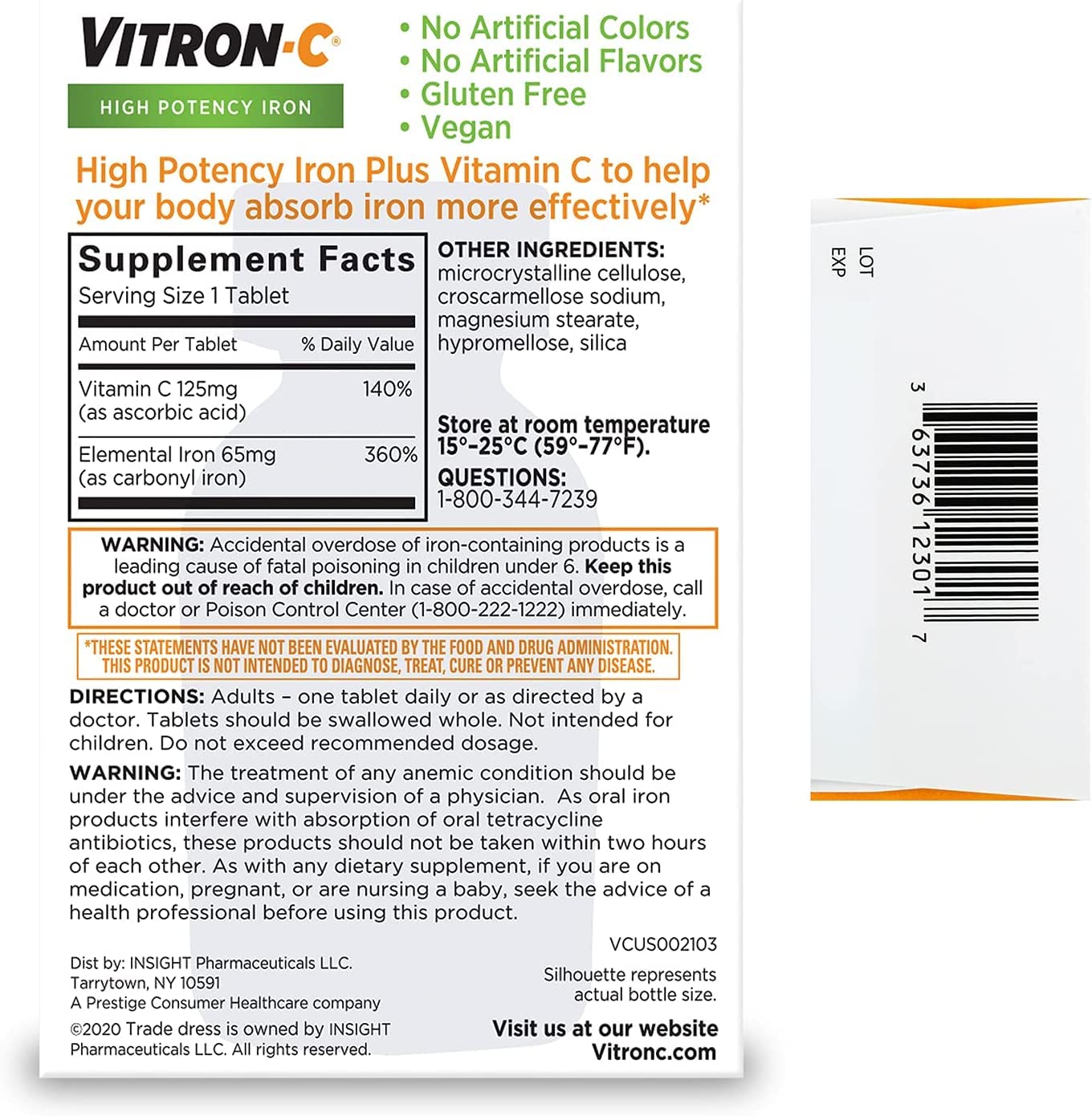 Vitron-C High Potency Iron Supplement Plus Vitamin C on a wooden table