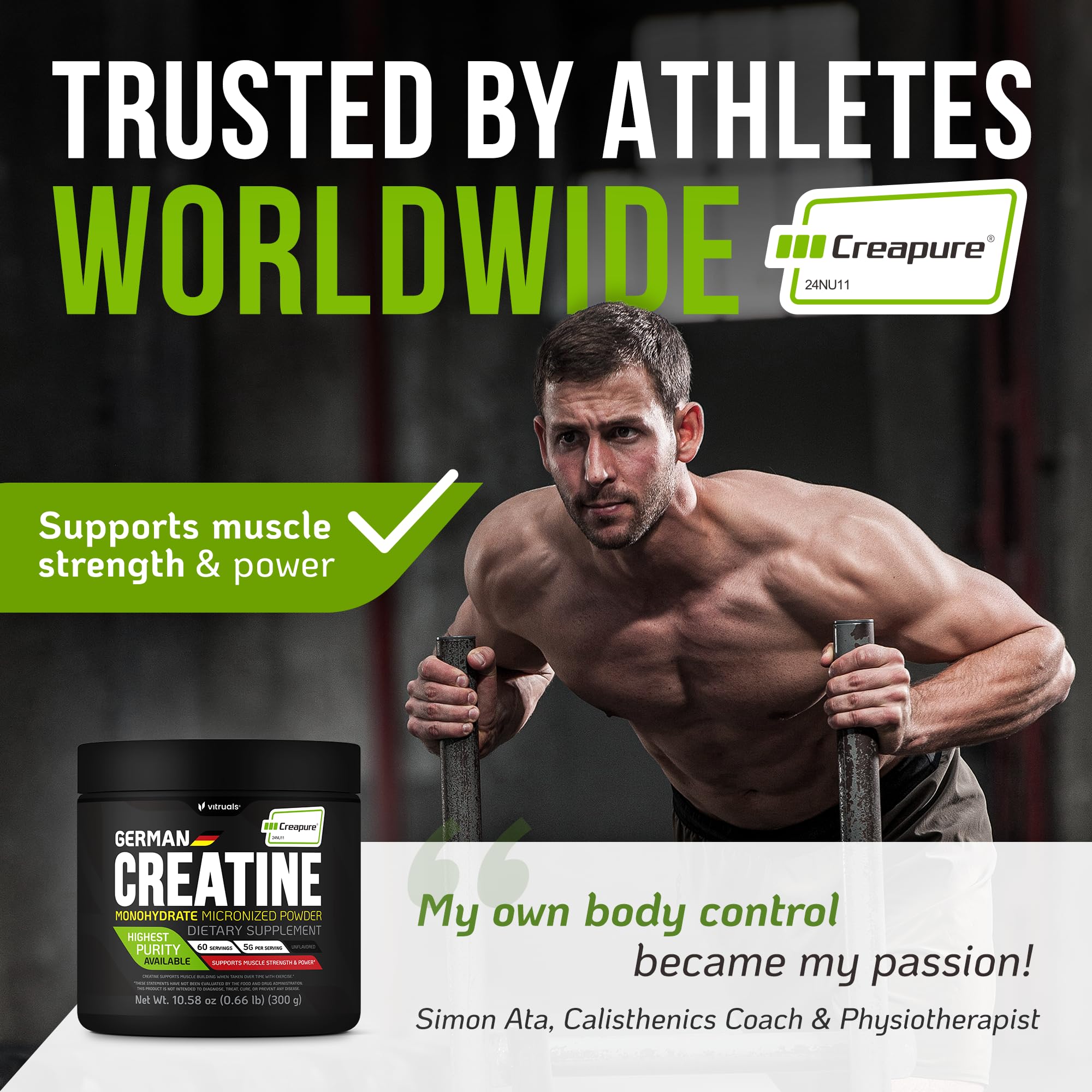 VITRUALS Creapure Creatine 358g in a gym setting