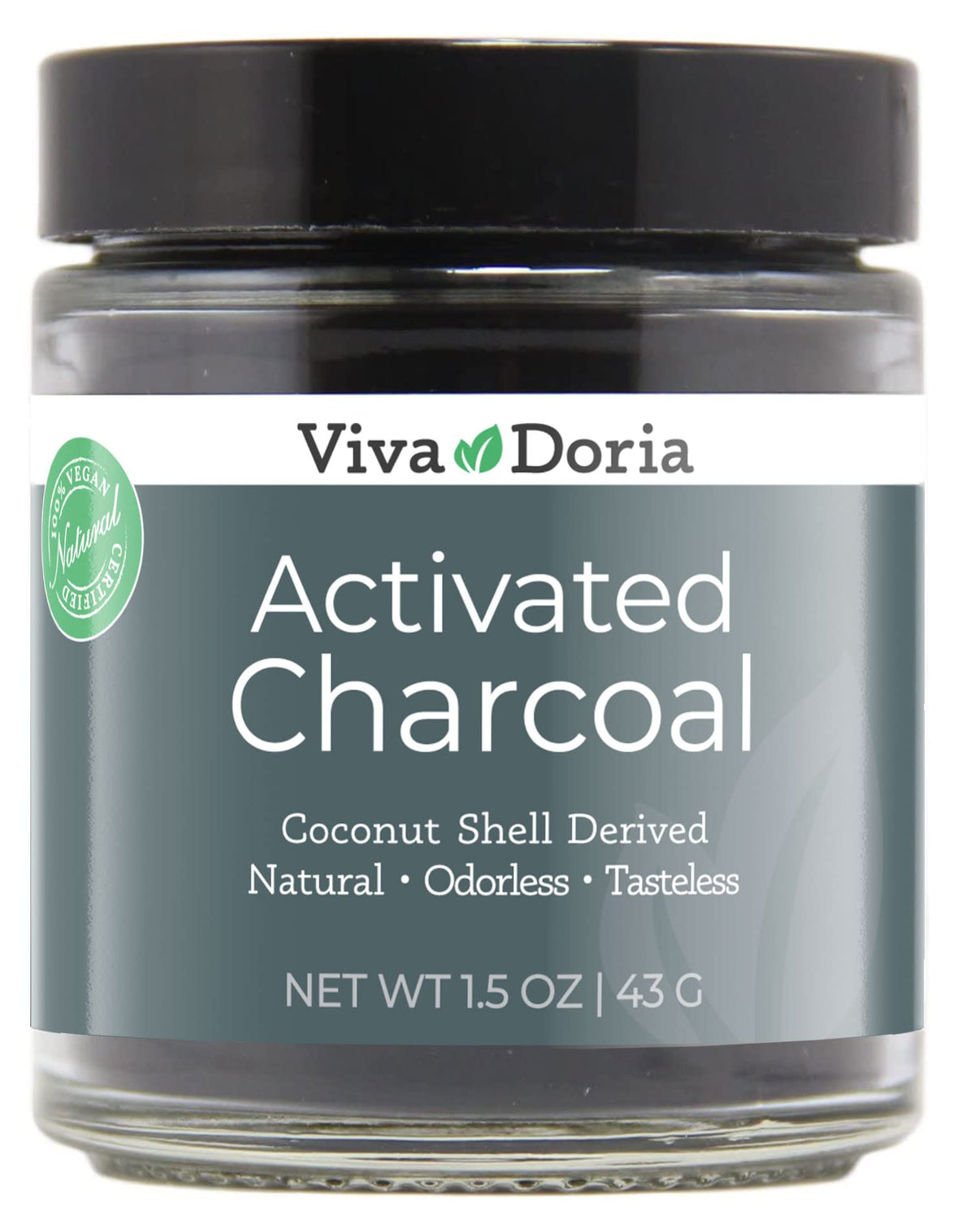 Viva Doria Activated Charcoal Powder 43g in screw-top glass jar