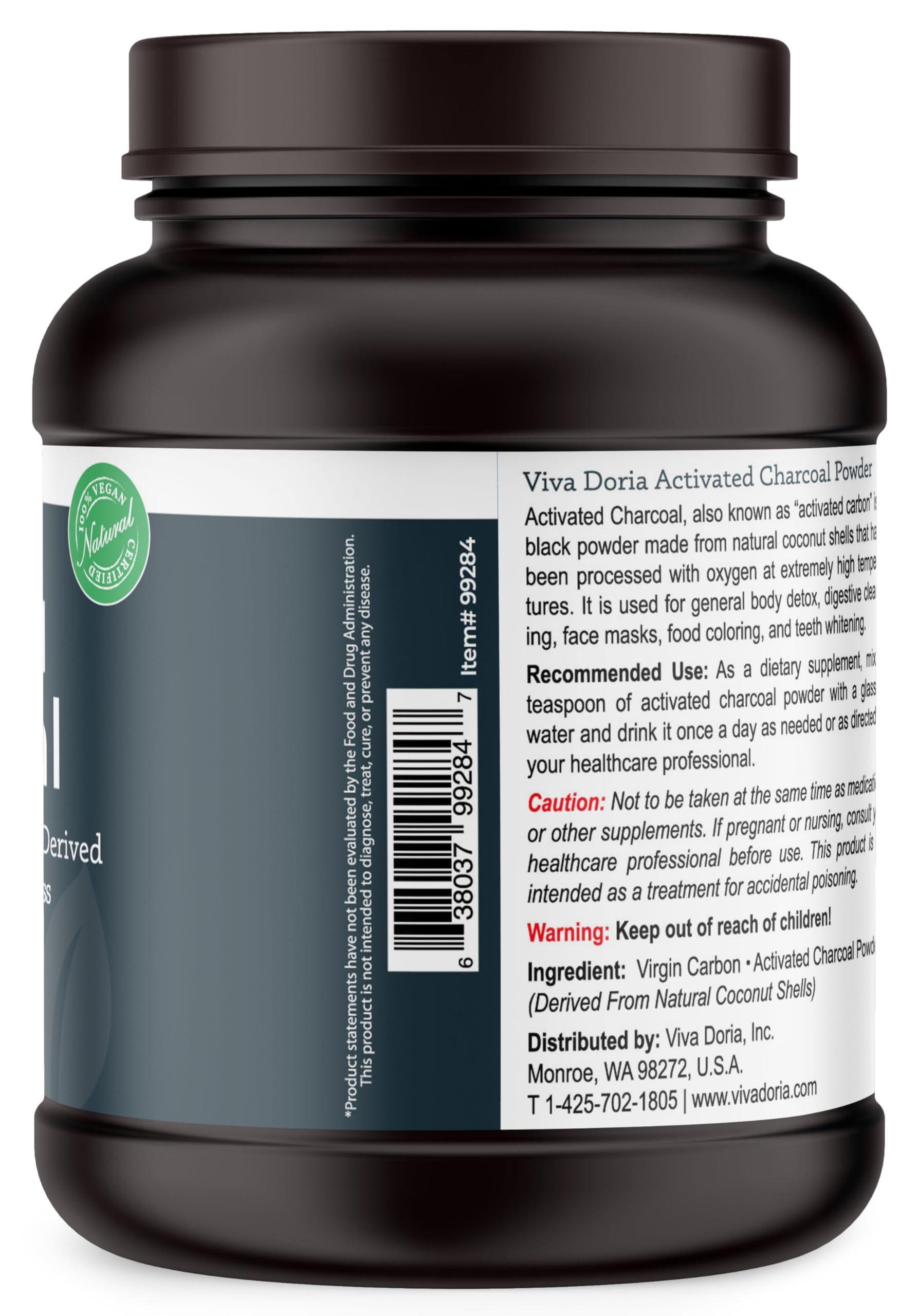 Viva Doria Activated Charcoal Powder 567g close-up of powder texture