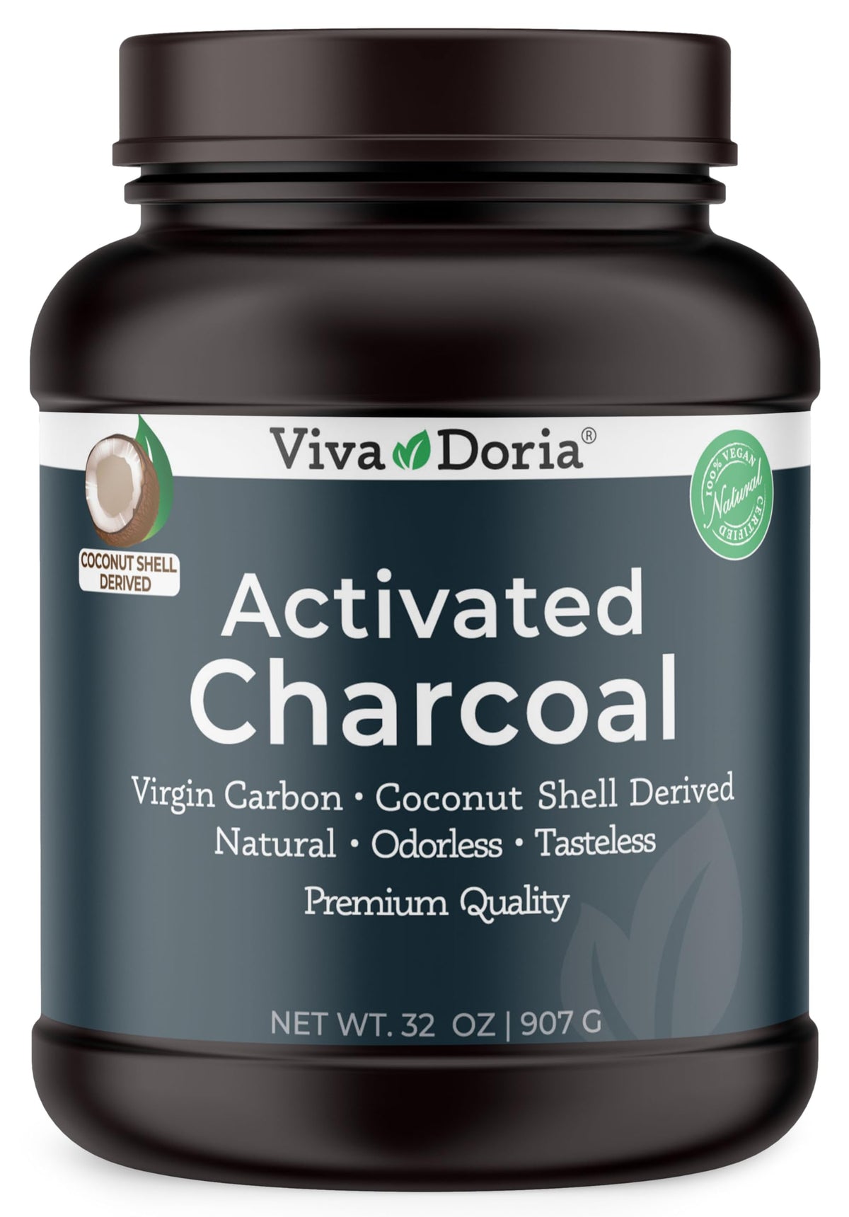 Viva Doria Activated Charcoal Powder 567g front view in jar
