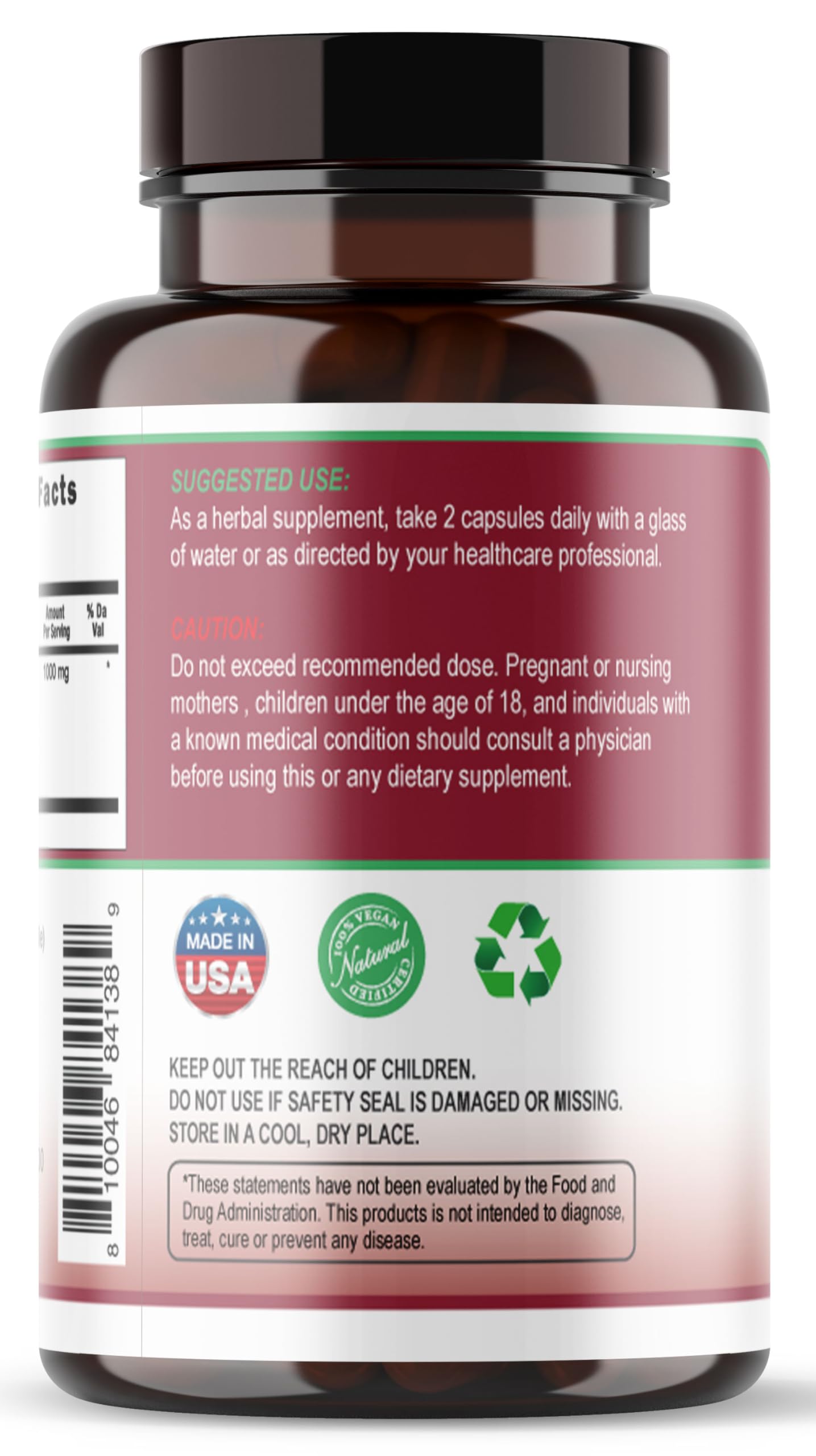 Viva Doria Triphala Supplement 113g side view showing capsule details