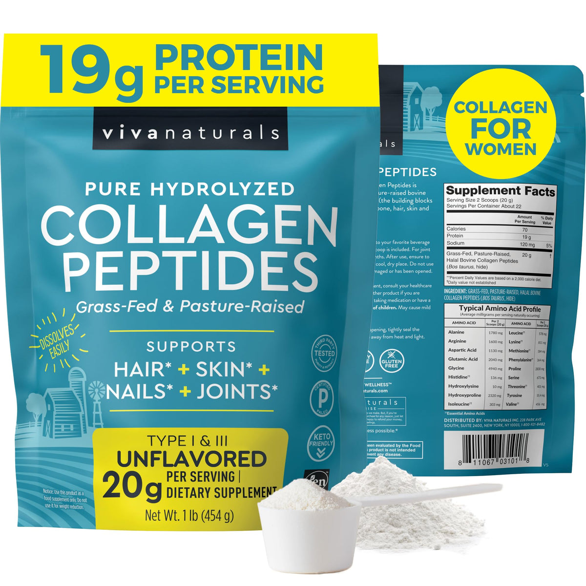 Viva Naturals Collagen Peptides Powder 116g front view