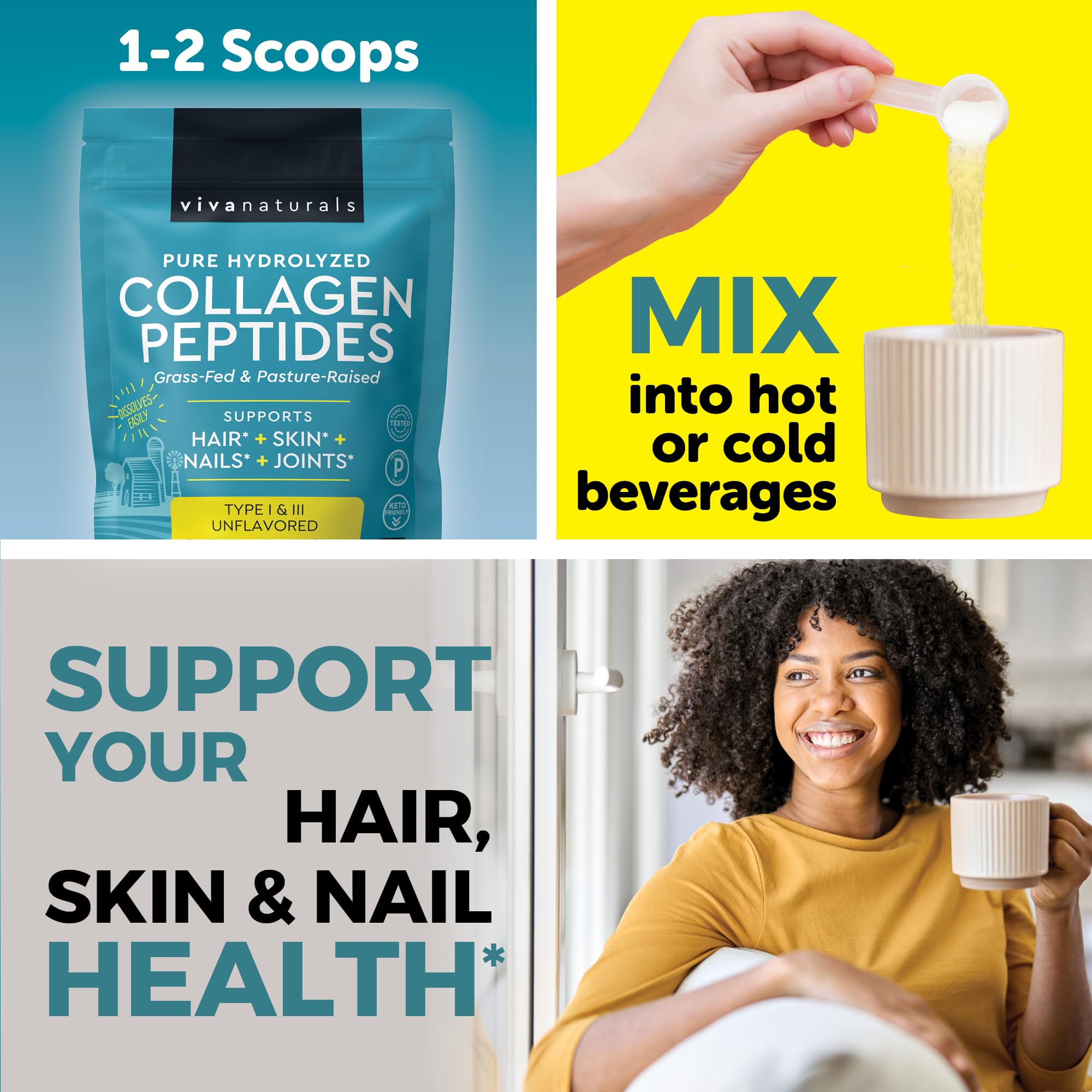 Viva Naturals Collagen Peptides Powder on a kitchen counter