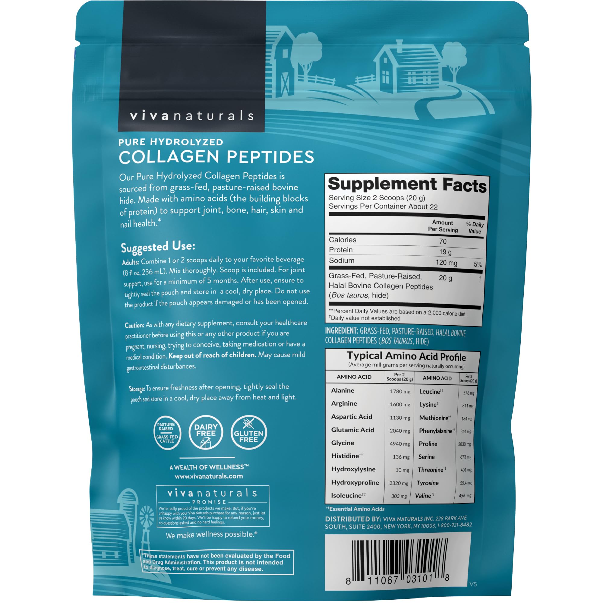 Viva Naturals Collagen Peptides Powder with measuring scoop