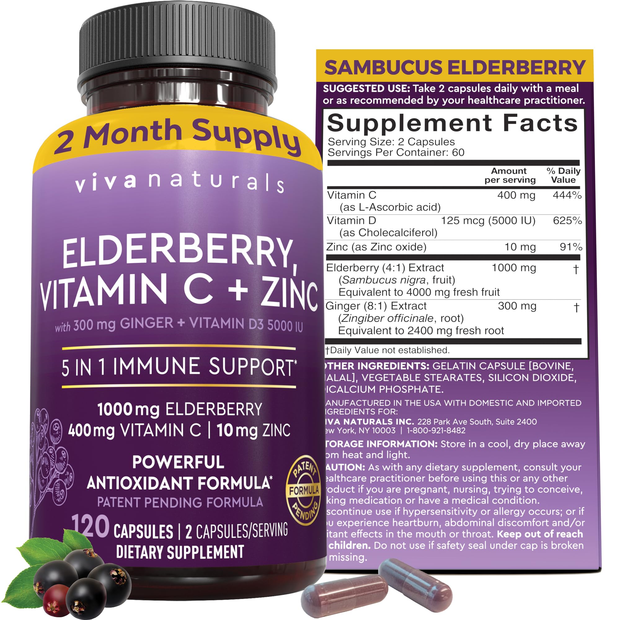 Viva Naturals Elderberry Extract 1000mg front view