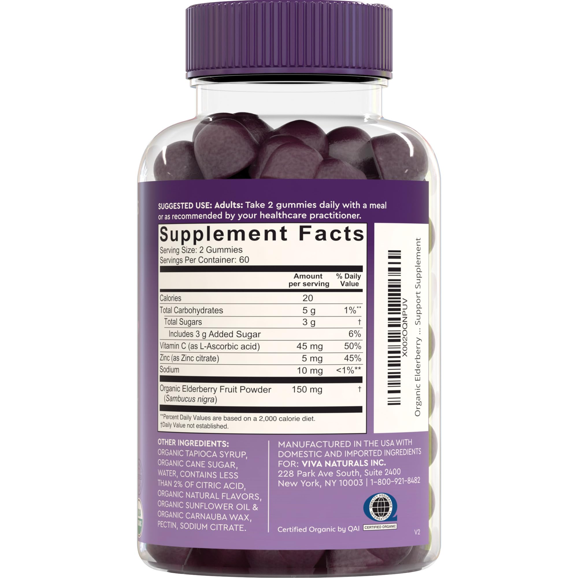 Viva Naturals Elderberry Gummies display with natural ingredients