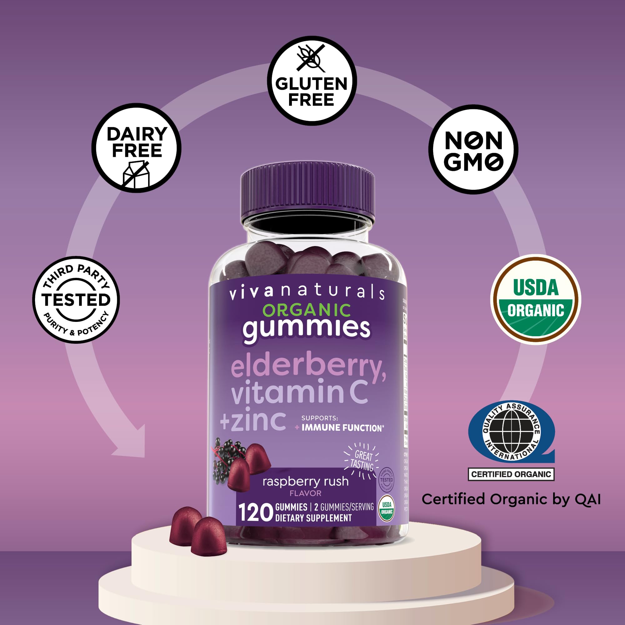 Viva Naturals Elderberry Gummies side view of the bottle