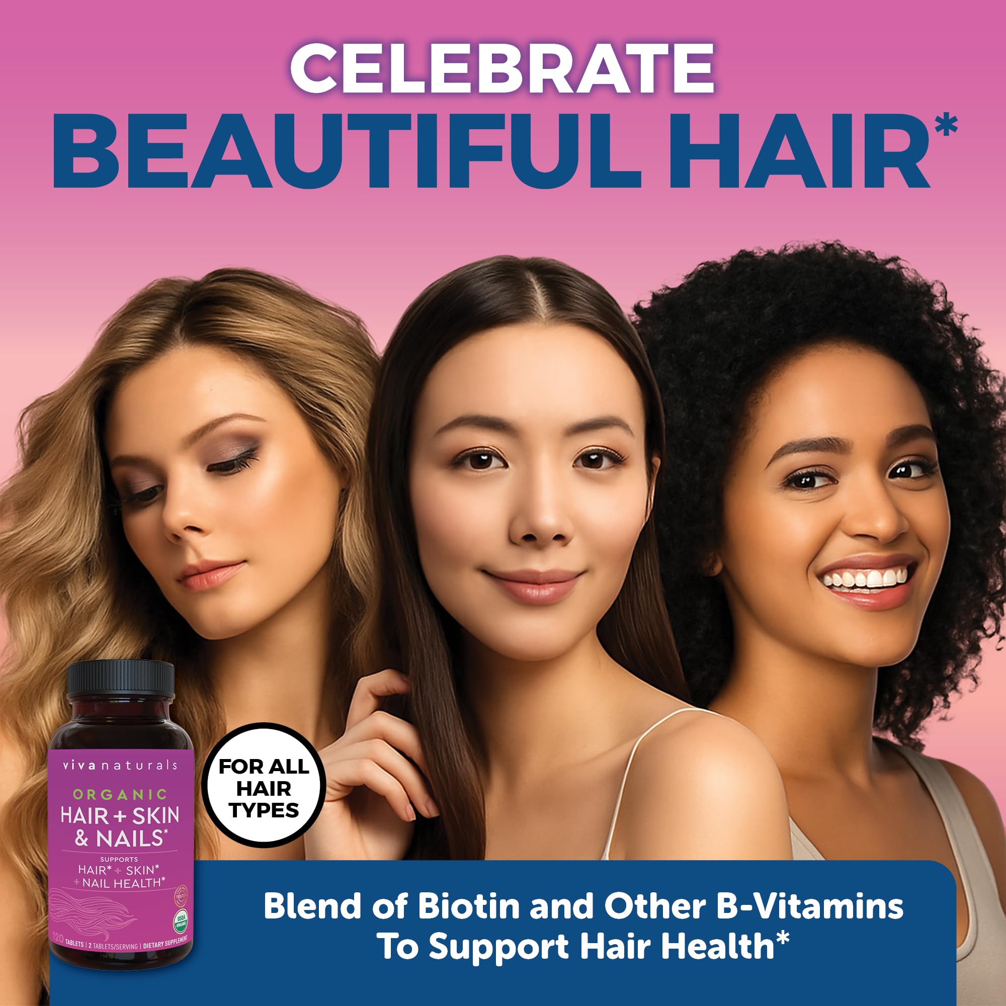 Viva Naturals Hair Skin and Nails Vitamins 5000 mcg Biotin back view