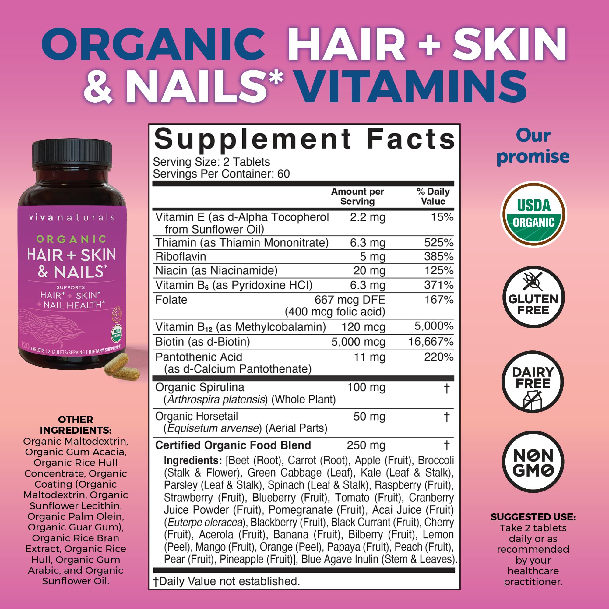 Viva Naturals Hair Skin and Nails Vitamins 5000 mcg Biotin side view