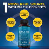 Viva Naturals Krill Oil 1250mg capsules on a wooden table